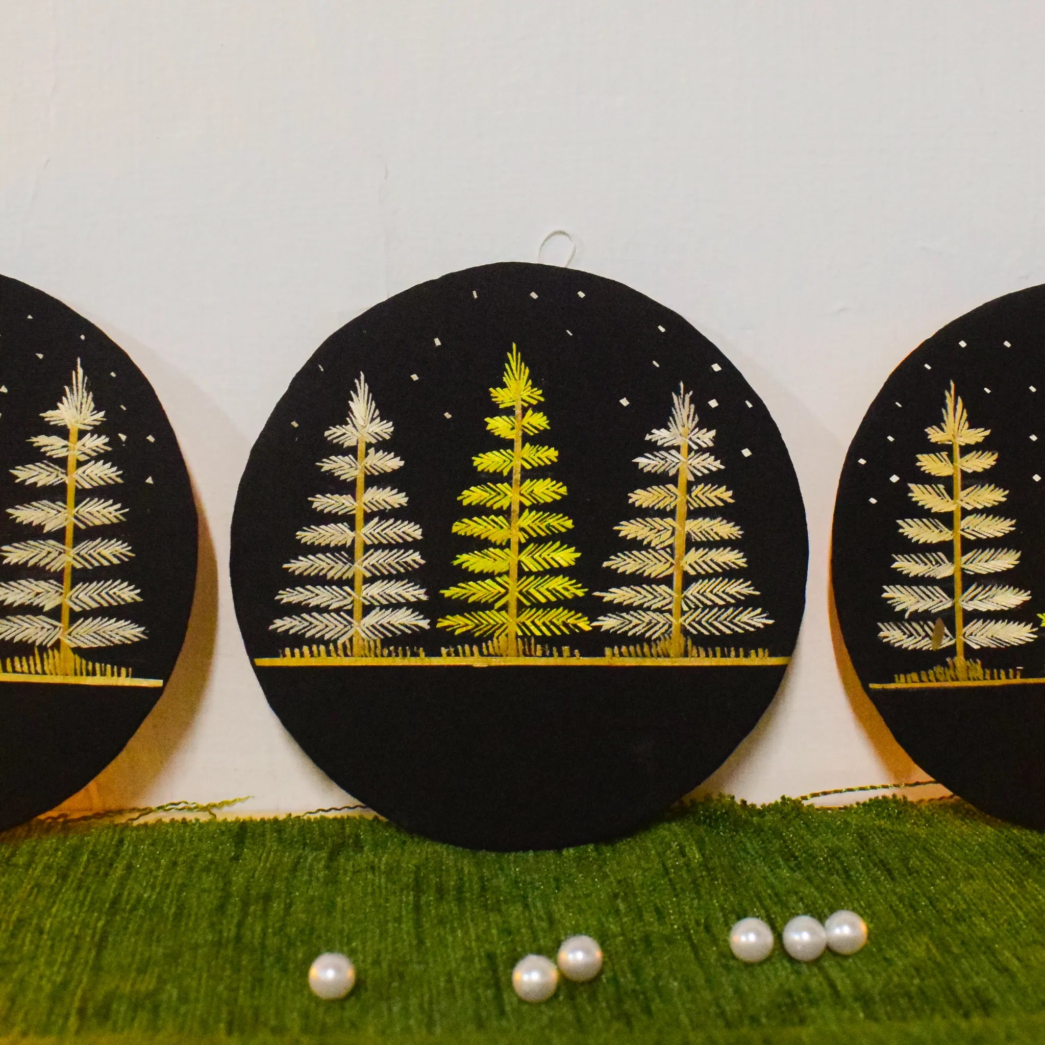 Eco-Friendly Christmas Tree Decor- Kerala Straw Art-Set of Three