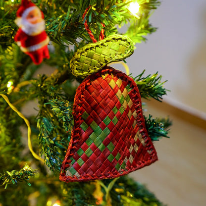 Eco-Friendly Red and Green Bell Christmas Tree Decoration-Handmade Screw Pine