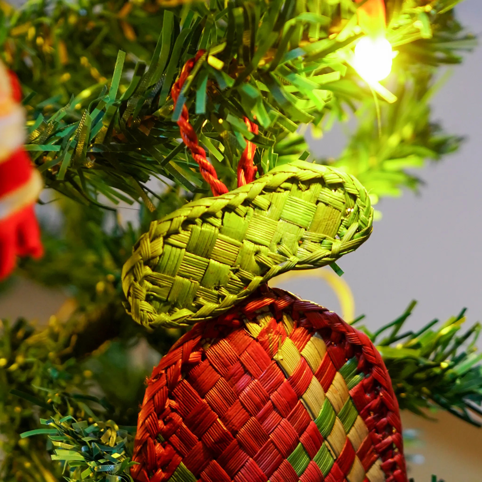 Eco-Friendly Red and Green Bell Christmas Tree Decoration-Handmade Screw Pine