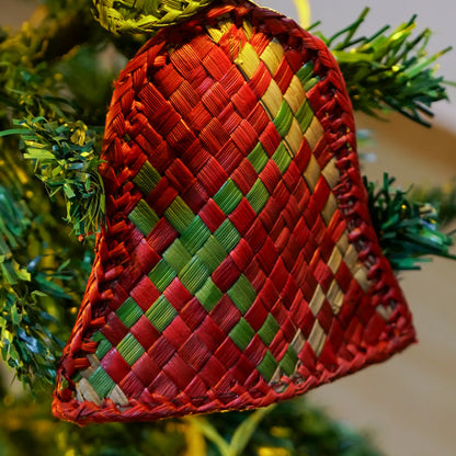 Eco-Friendly Red and Green Bell Christmas Tree Decoration-Handmade Screw Pine