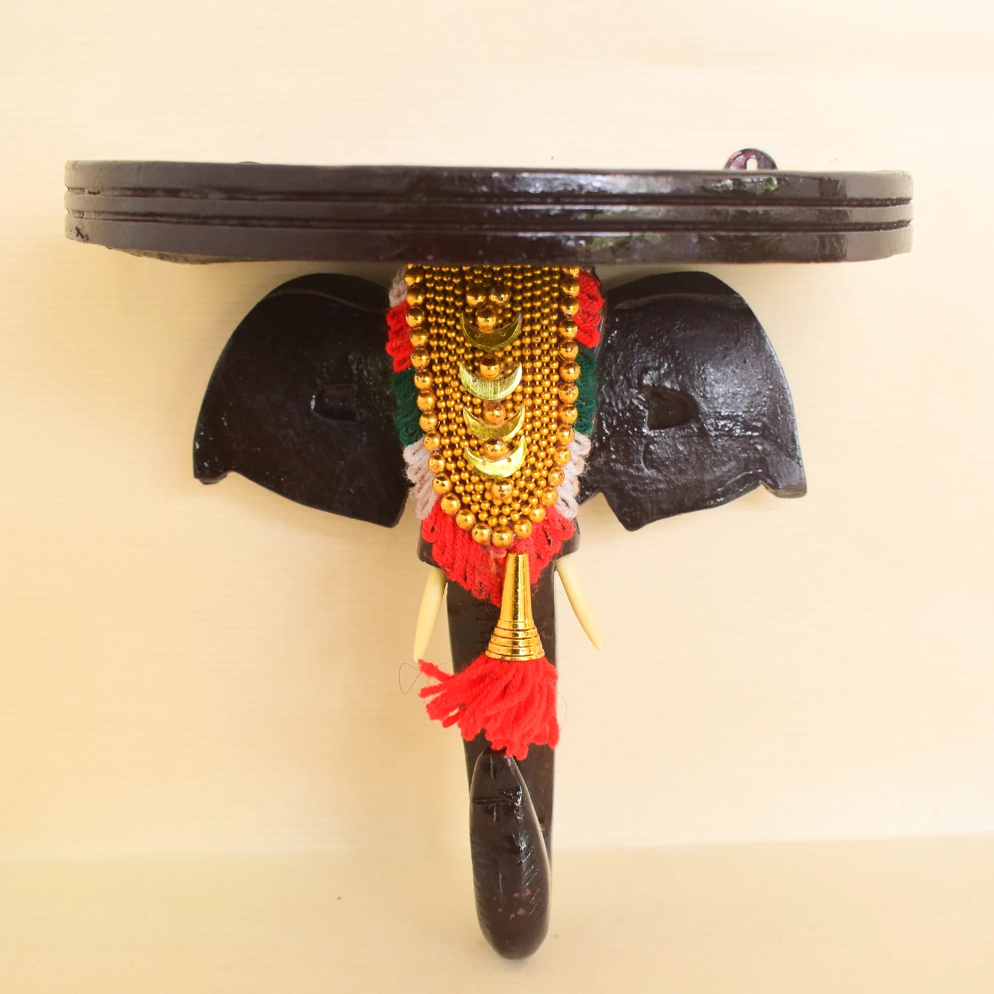 Handcrafted Elephant Pooram Head Wall Shelf Decor