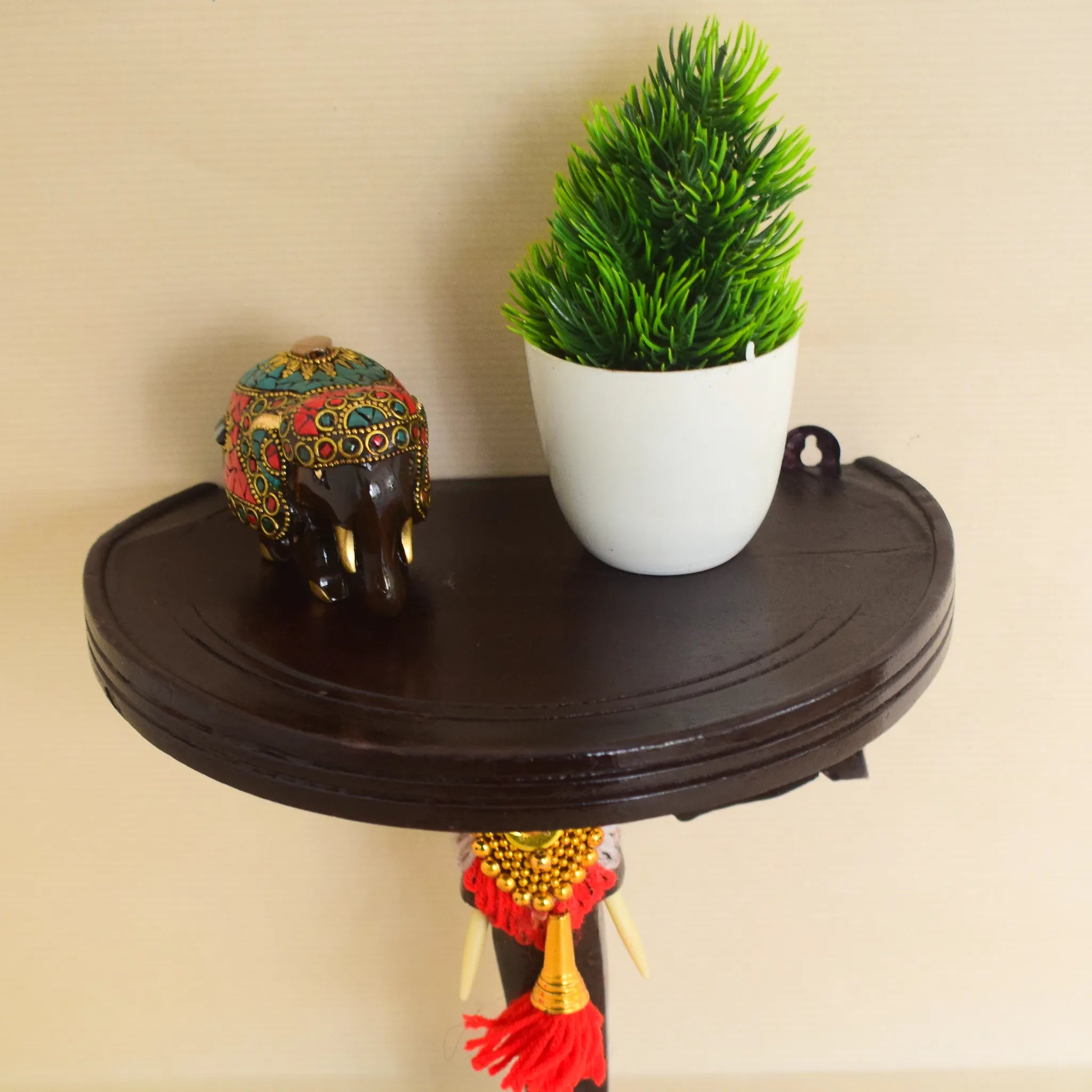 Handcrafted Elephant Pooram Head Wall Shelf Decor