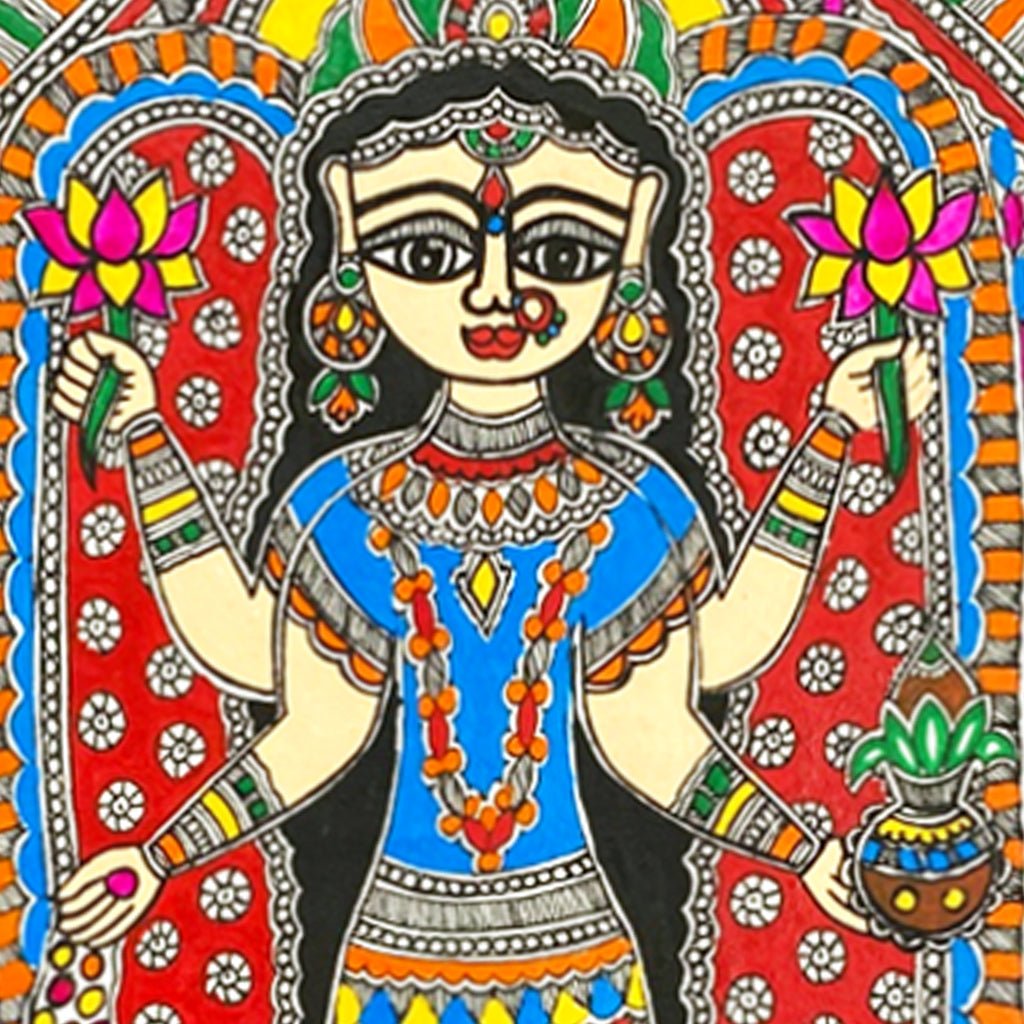 Handcrafted Madhubani Lakshmi Traditional Mithila Paintings of Prosperity - Made to Order - Culturati