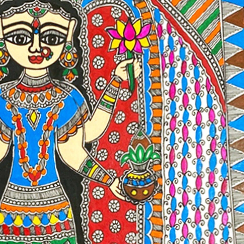 Handcrafted Madhubani Lakshmi Traditional Mithila Paintings of Prosperity - Made to Order - Culturati