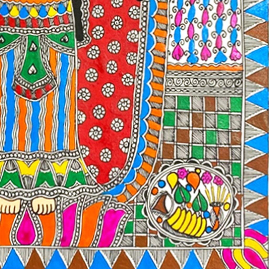 Handcrafted Madhubani Lakshmi Traditional Mithila Paintings of Prosperity - Made to Order - Culturati