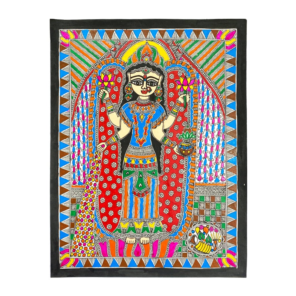 Handcrafted Madhubani Lakshmi Traditional Mithila Paintings of Prosperity - Made to Order - Culturati