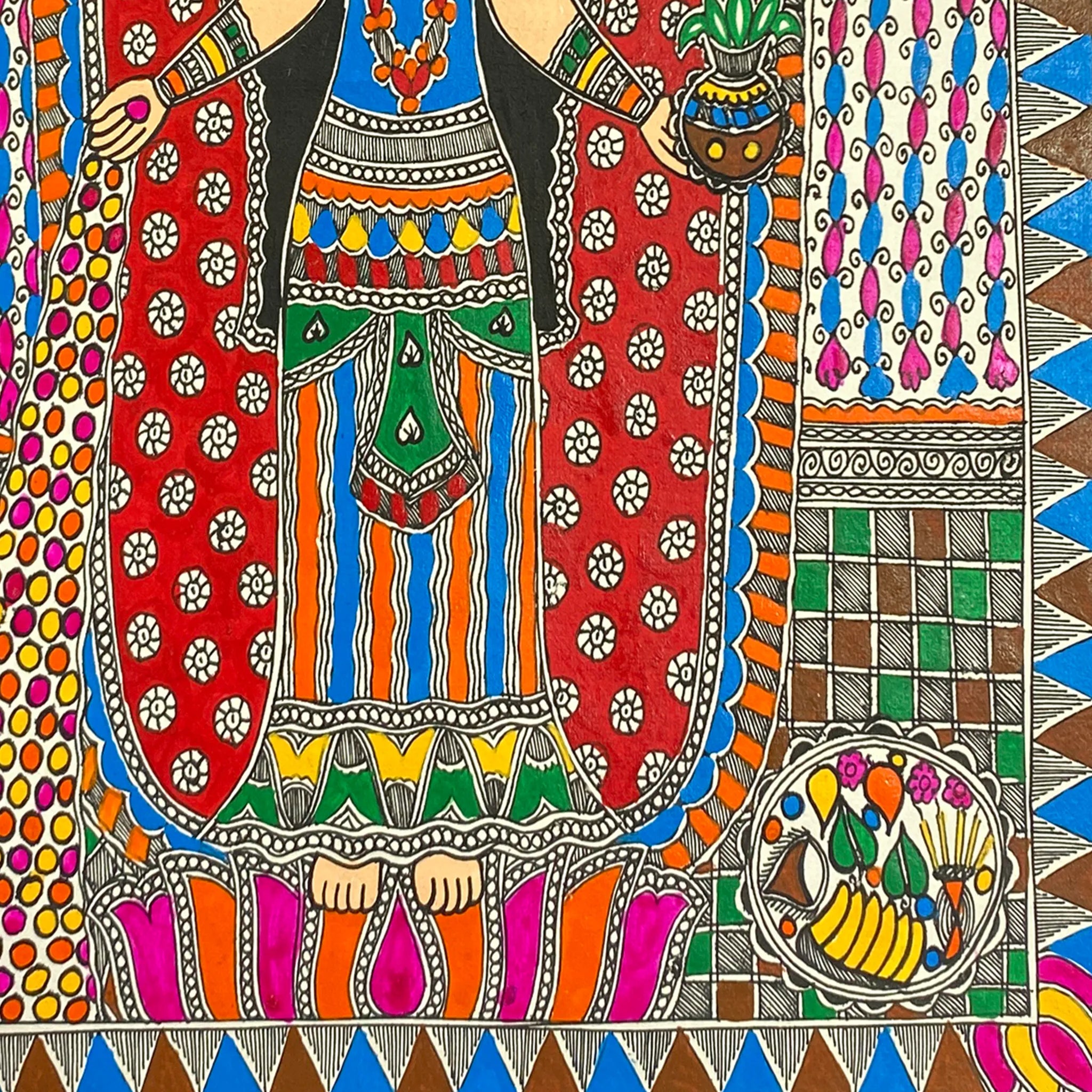 Handcrafted Madhubani Lakshmi-Traditional Mithila Paintings of Prosperity