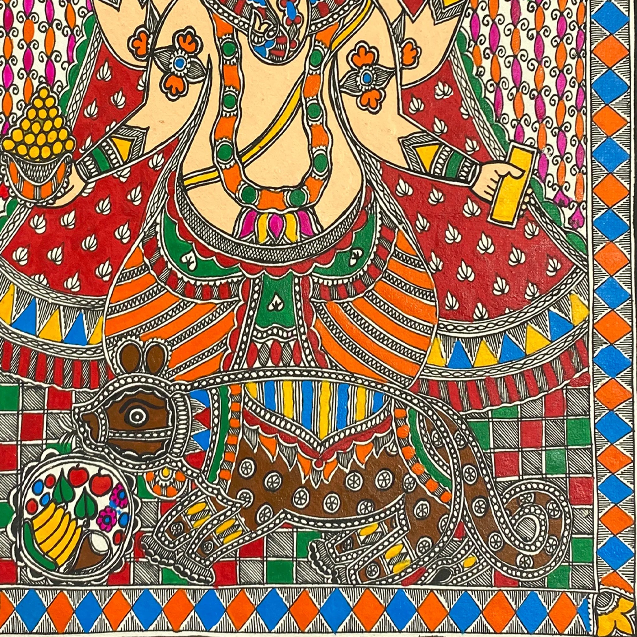 Madhubani Ganesh Art: Traditional Mithila Painting of Lord Ganesh-Made to Order