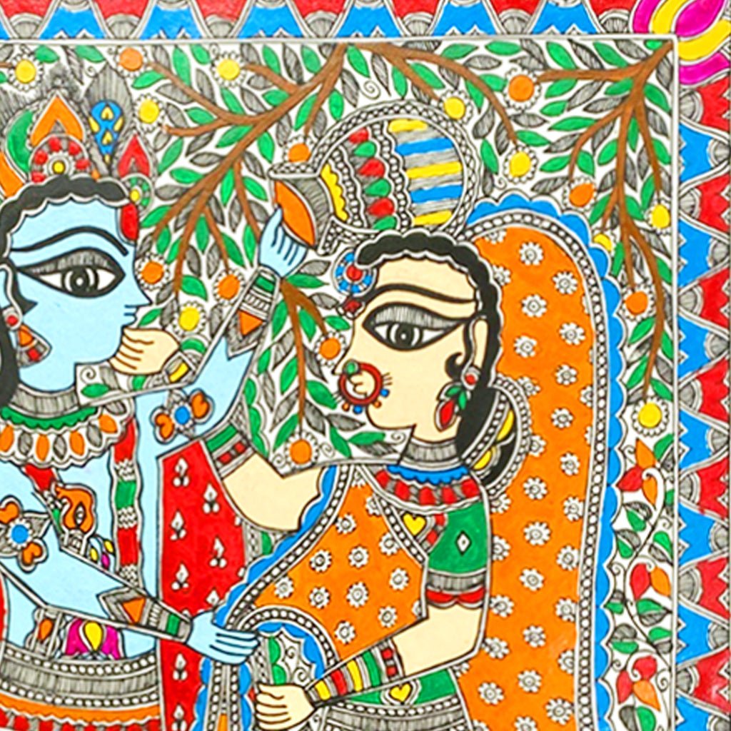 Hand painted Madhubani Radhakrishna - Made to Order - Culturati