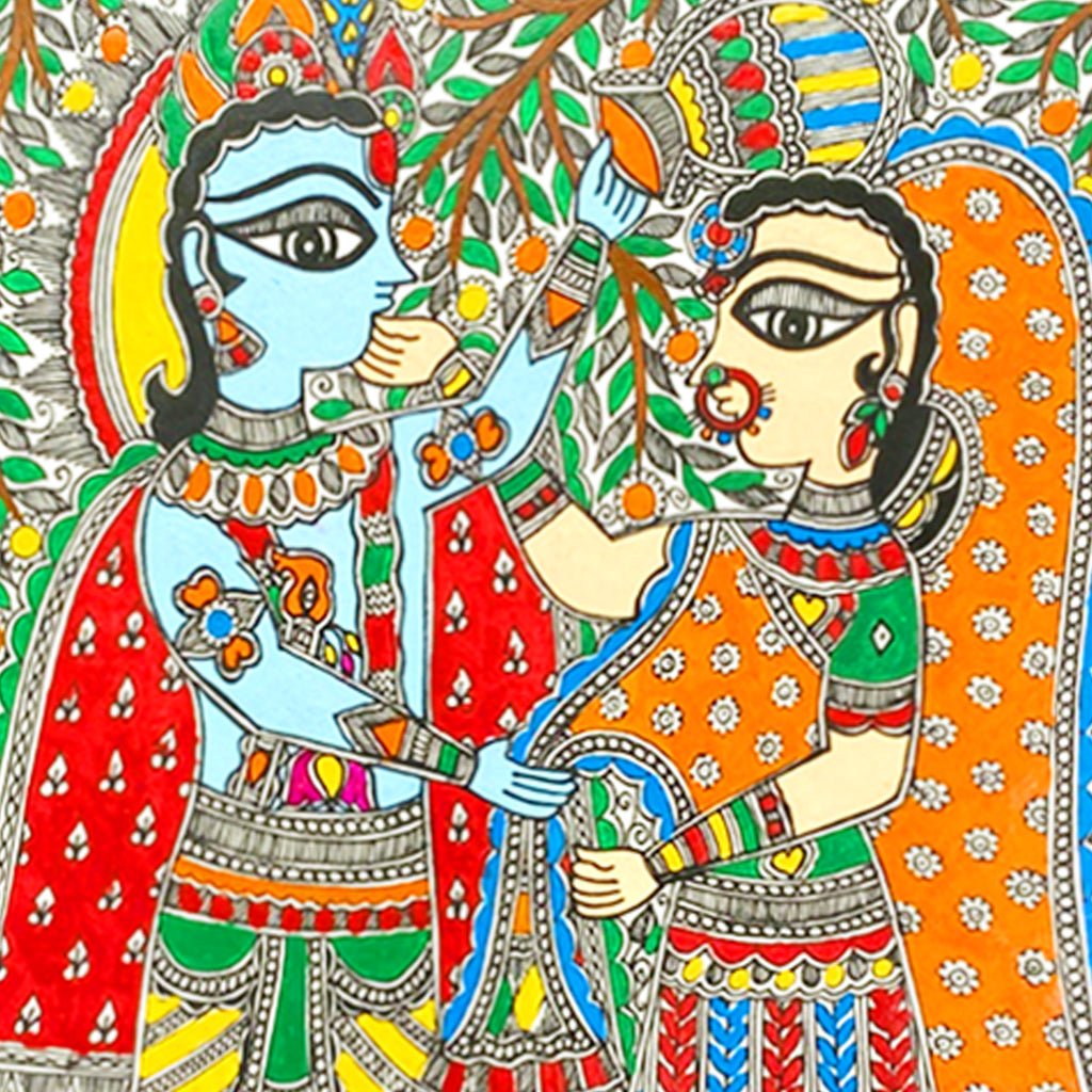 Hand painted Madhubani Radhakrishna - Made to Order - Culturati