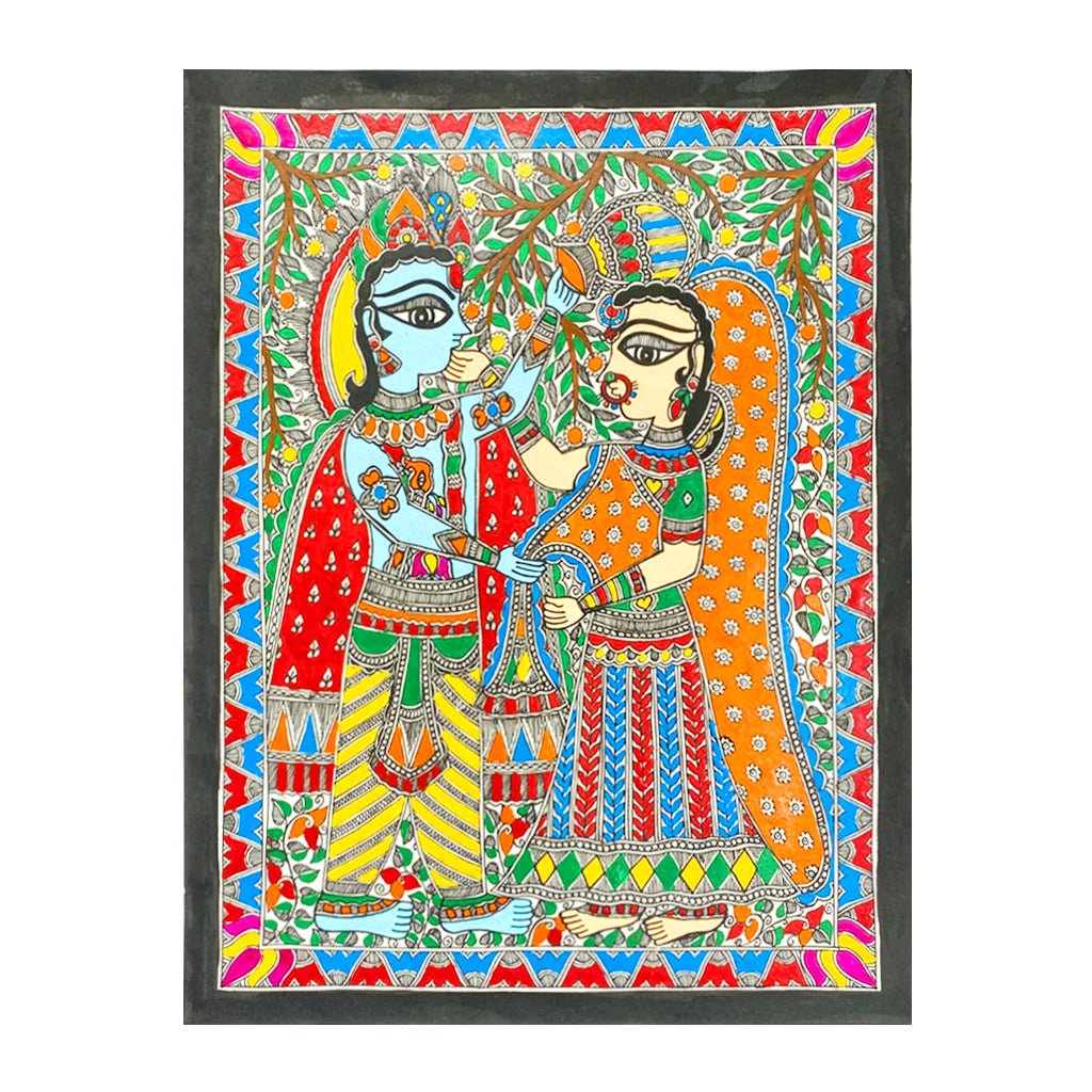 Hand painted Madhubani Radhakrishna - Made to Order - Culturati