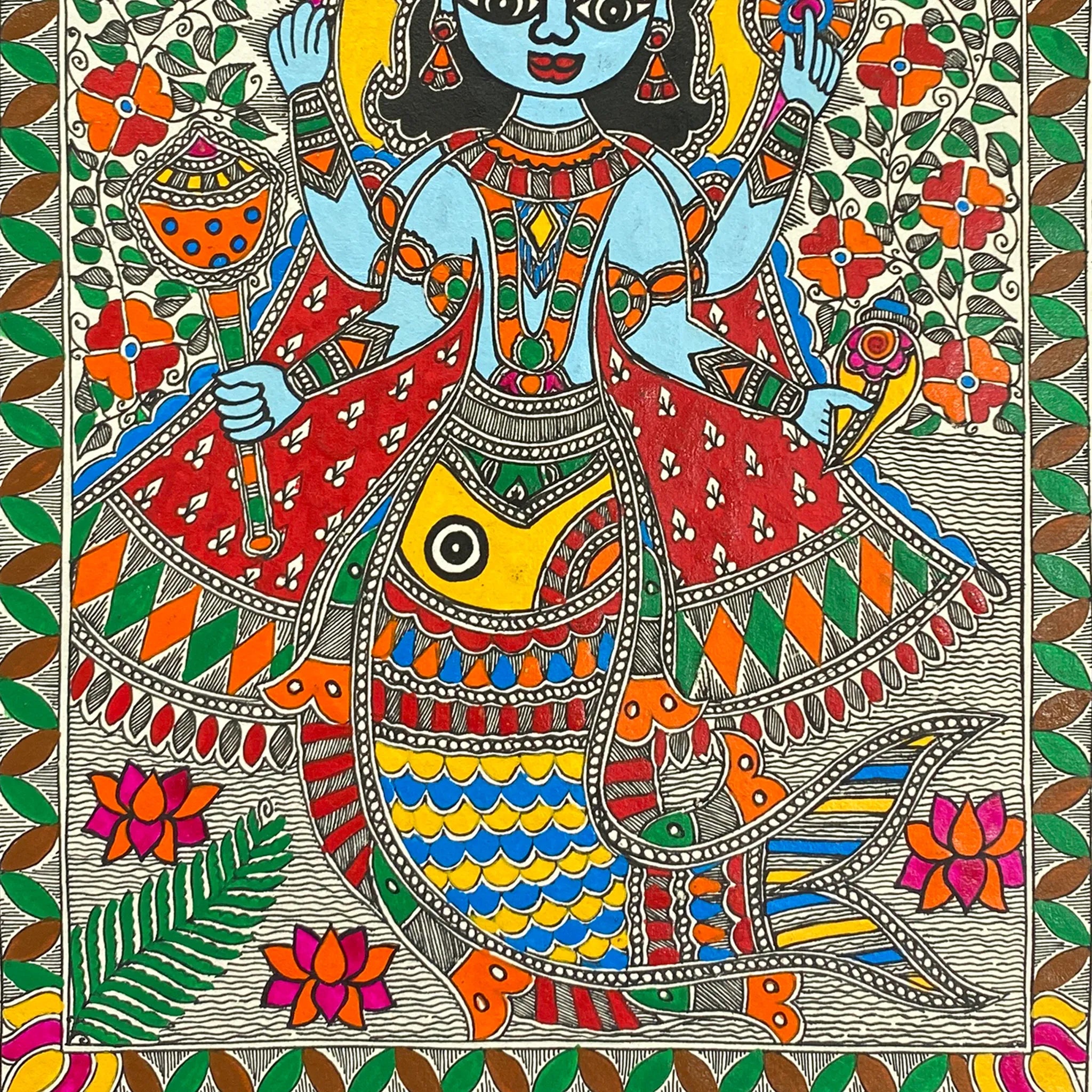 Handcrafted Madhubani Matsya Avatar Art: Traditional Mithila Paintings of Prosperity-Made to Order