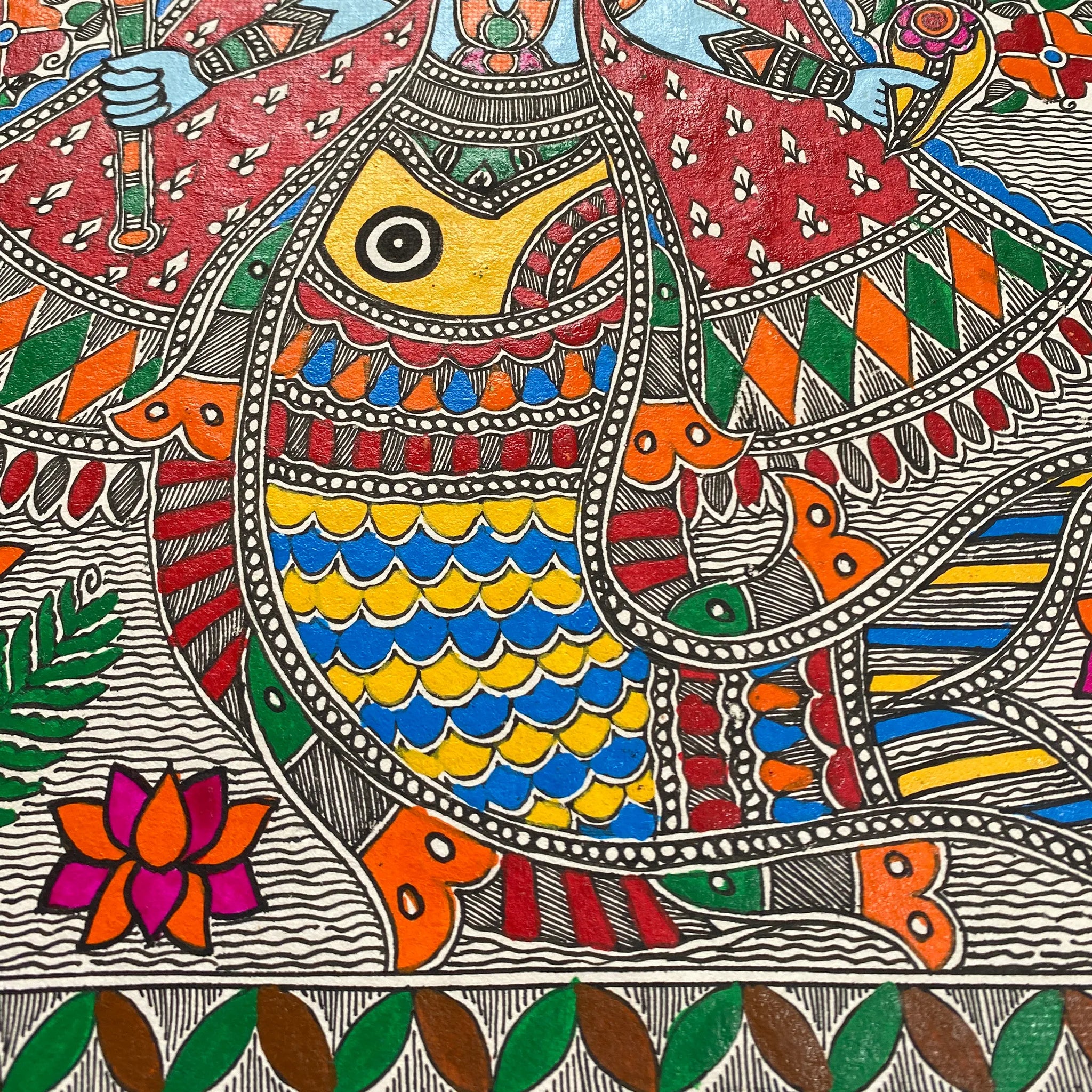 Handcrafted Madhubani Matsya Avatar Art: Traditional Mithila Paintings of Prosperity-Made to Order