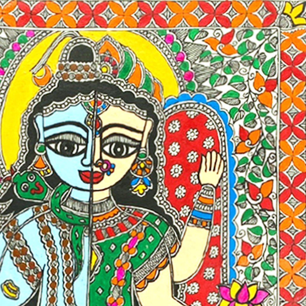 Handcrafted Madhubani Ardhanareeshwara - Traditional Mithila Paintings of Prosperity - Made to Order - Culturati