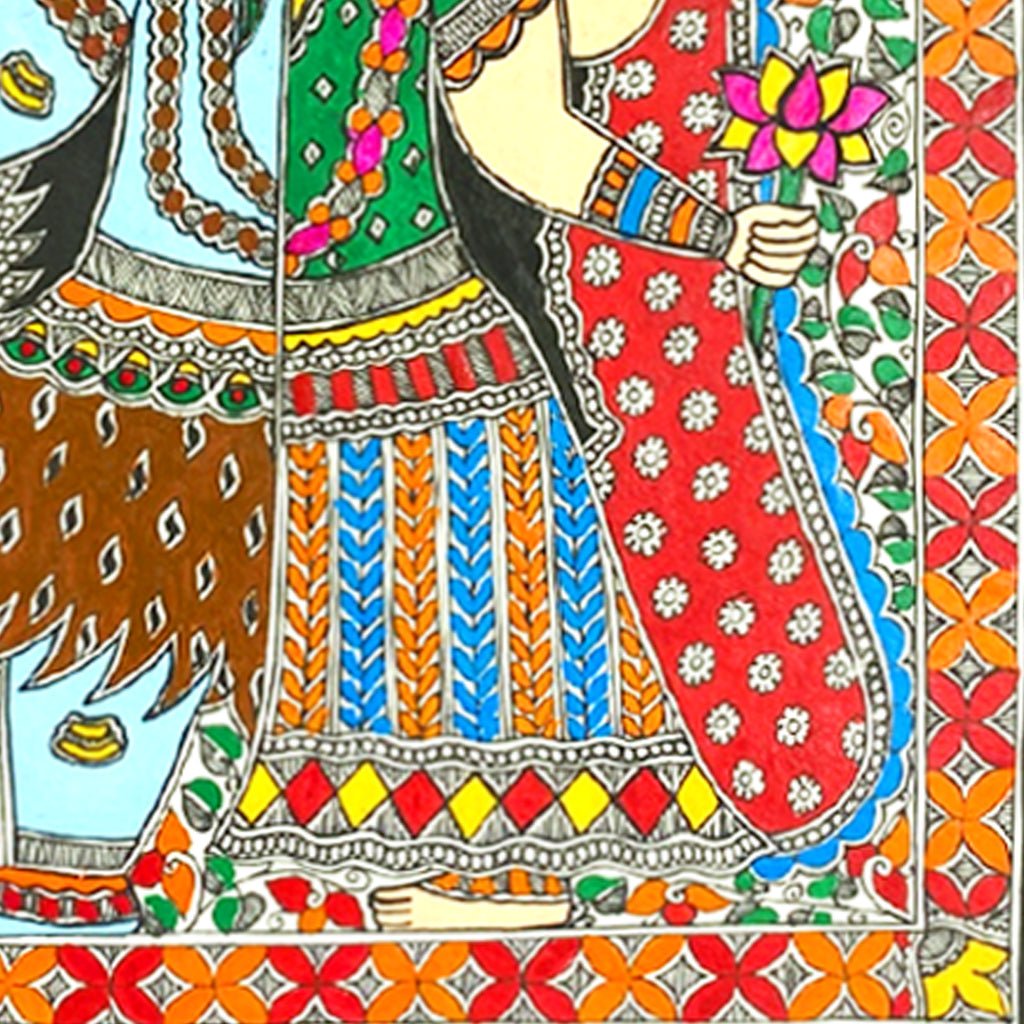 Handcrafted Madhubani Ardhanareeshwara - Traditional Mithila Paintings of Prosperity - Made to Order - Culturati