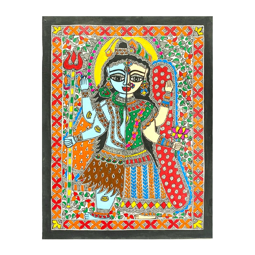 Handcrafted Madhubani Ardhanareeshwara - Traditional Mithila Paintings of Prosperity - Made to Order - Culturati