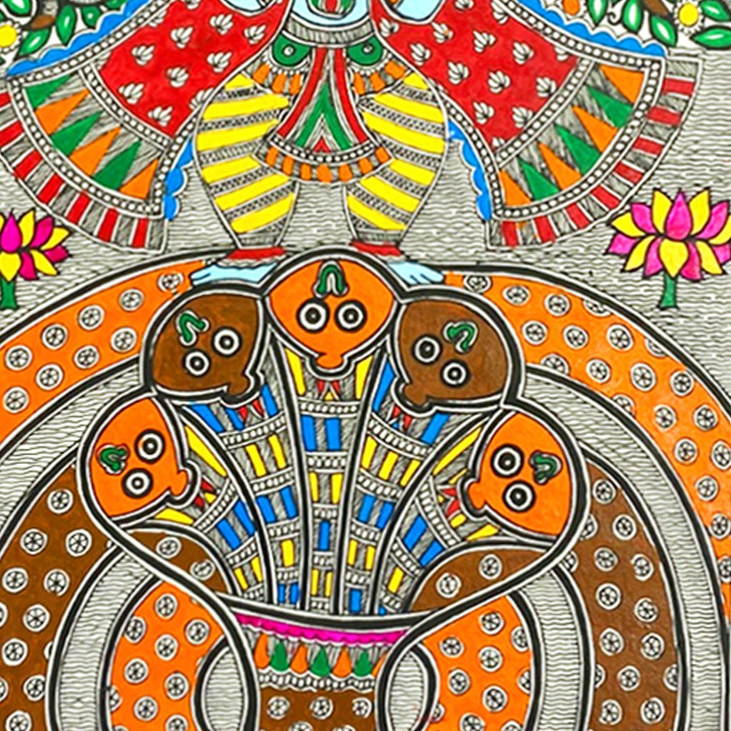Handcrafted Madhubani Krishna Kaliya Mardhan: Traditional Mithila Paintings of Prosperity - Made to Order - Culturati