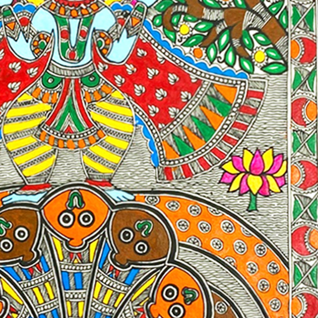 Handcrafted Madhubani Krishna Kaliya Mardhan: Traditional Mithila Paintings of Prosperity - Made to Order - Culturati