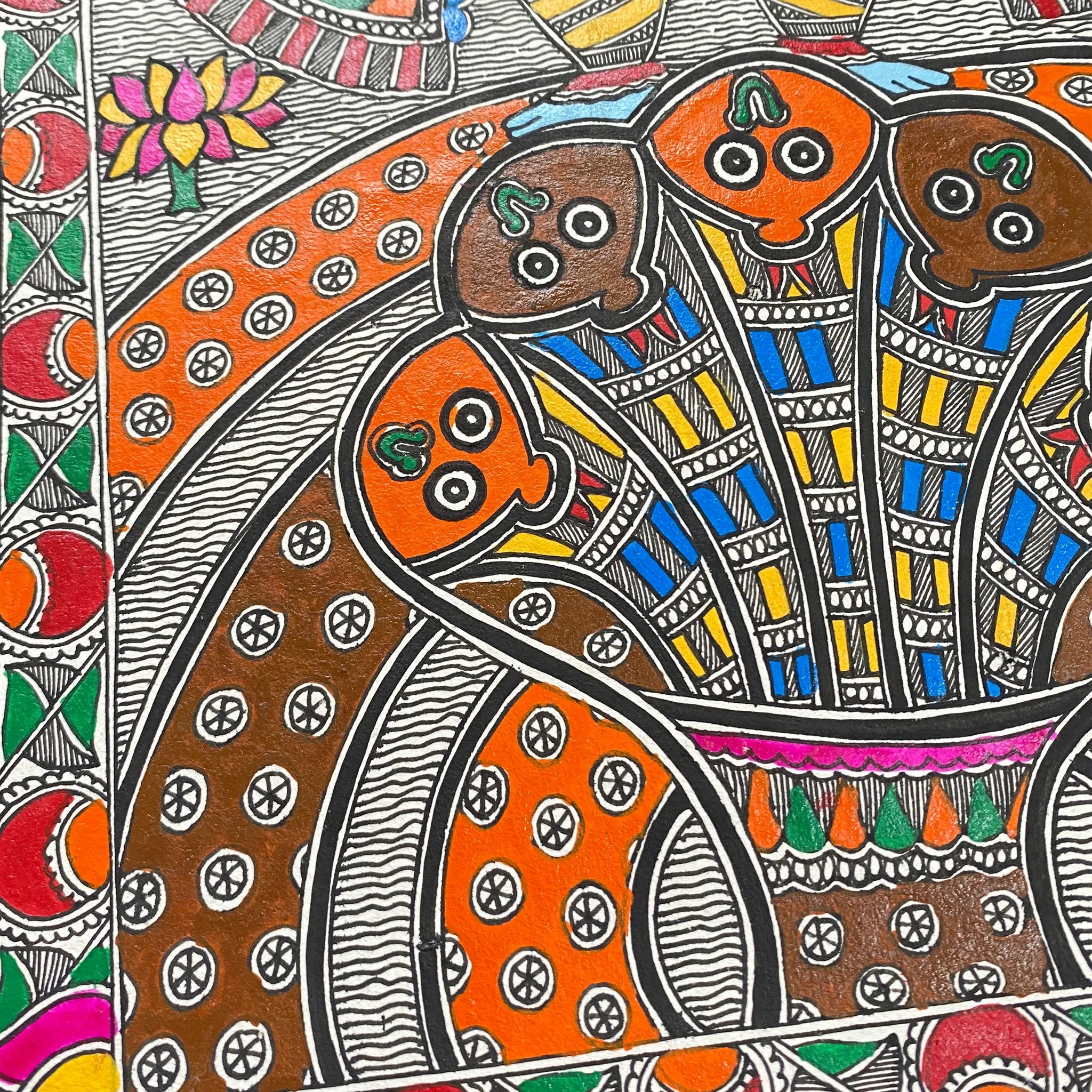 Handcrafted Madhubani Krishna Kaliya Mardhan: Traditional Mithila Paintings of Prosperity-Made to Order