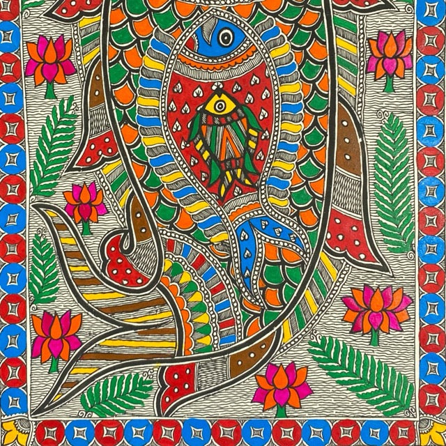 Handcrafted Madhubani- Matsya (fish) Art: Traditional Mithila Paintings of Prosperity