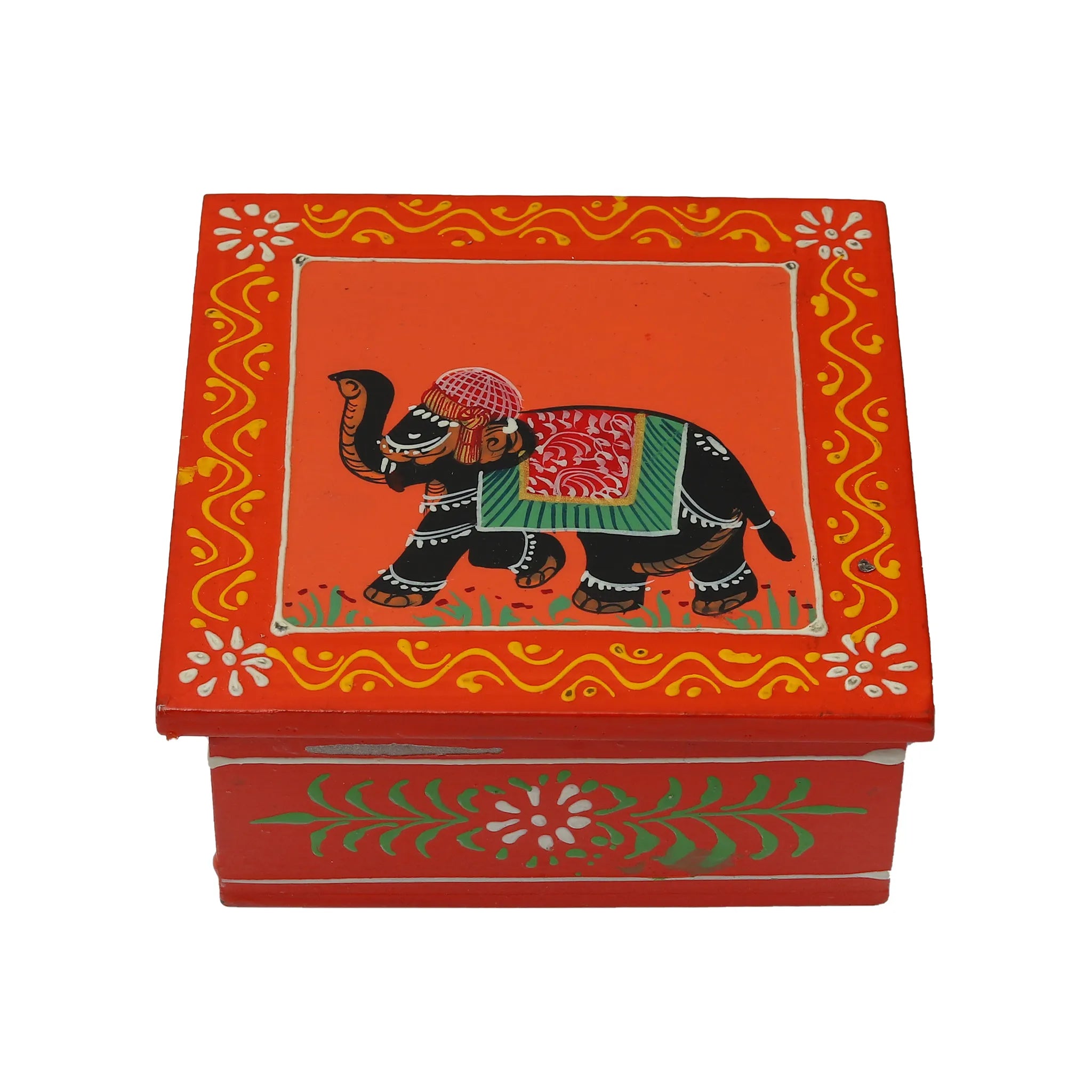 Handcrafted Elephant Printed Wooden Tea Coaster