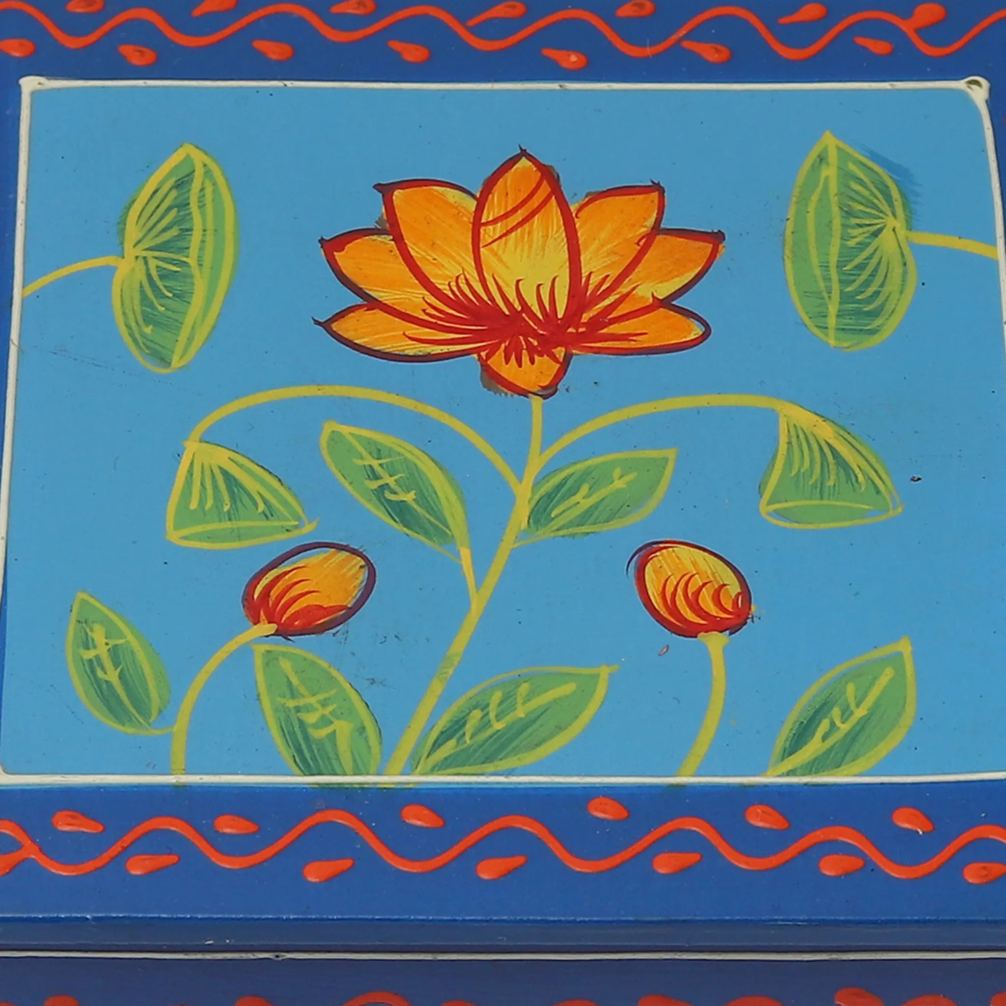 Hand Painted Flower Square Shaped Wooden Tea Coaster - Set of 6