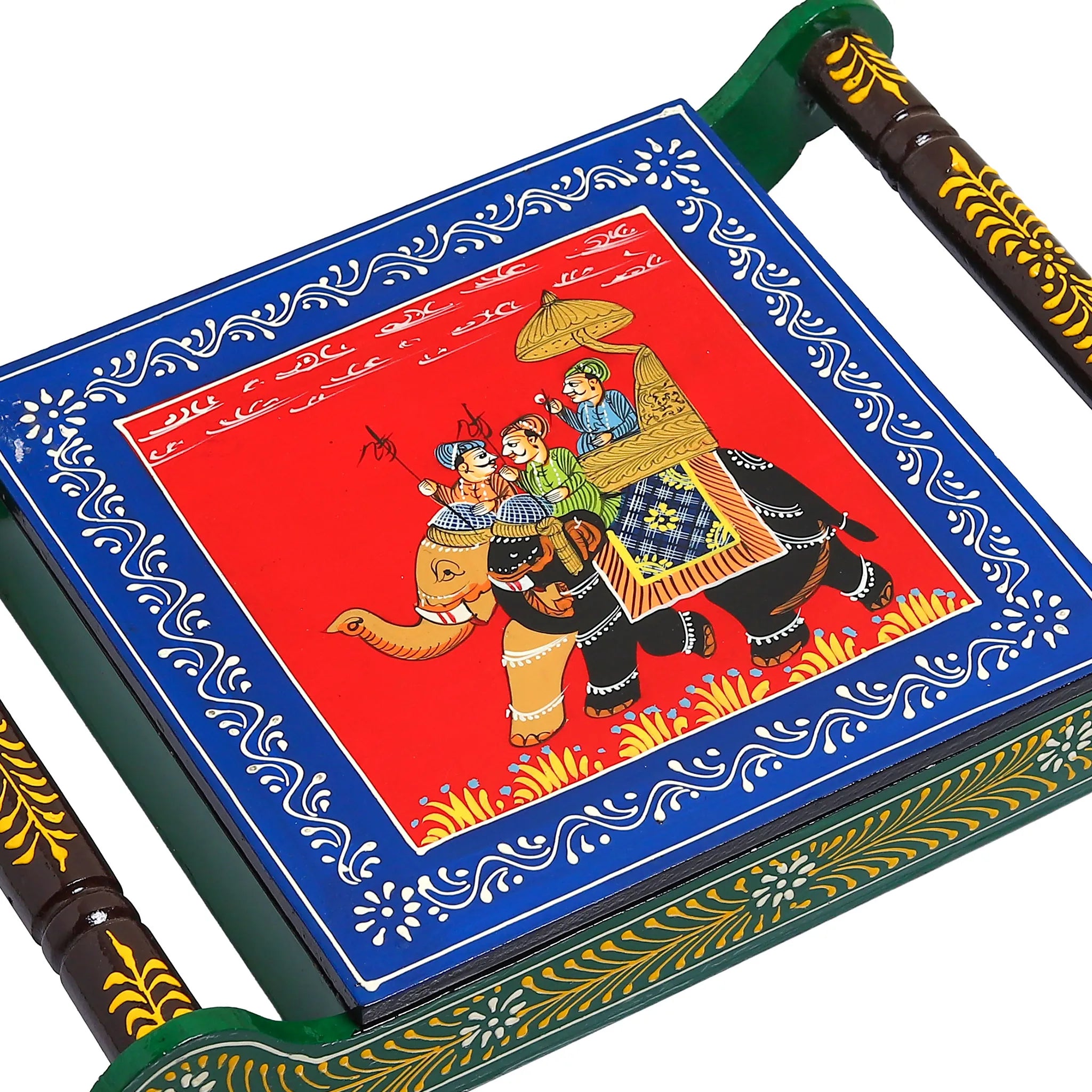 Ambabari Elephant Hand-Painted Wooden Tray with Storage Compartment