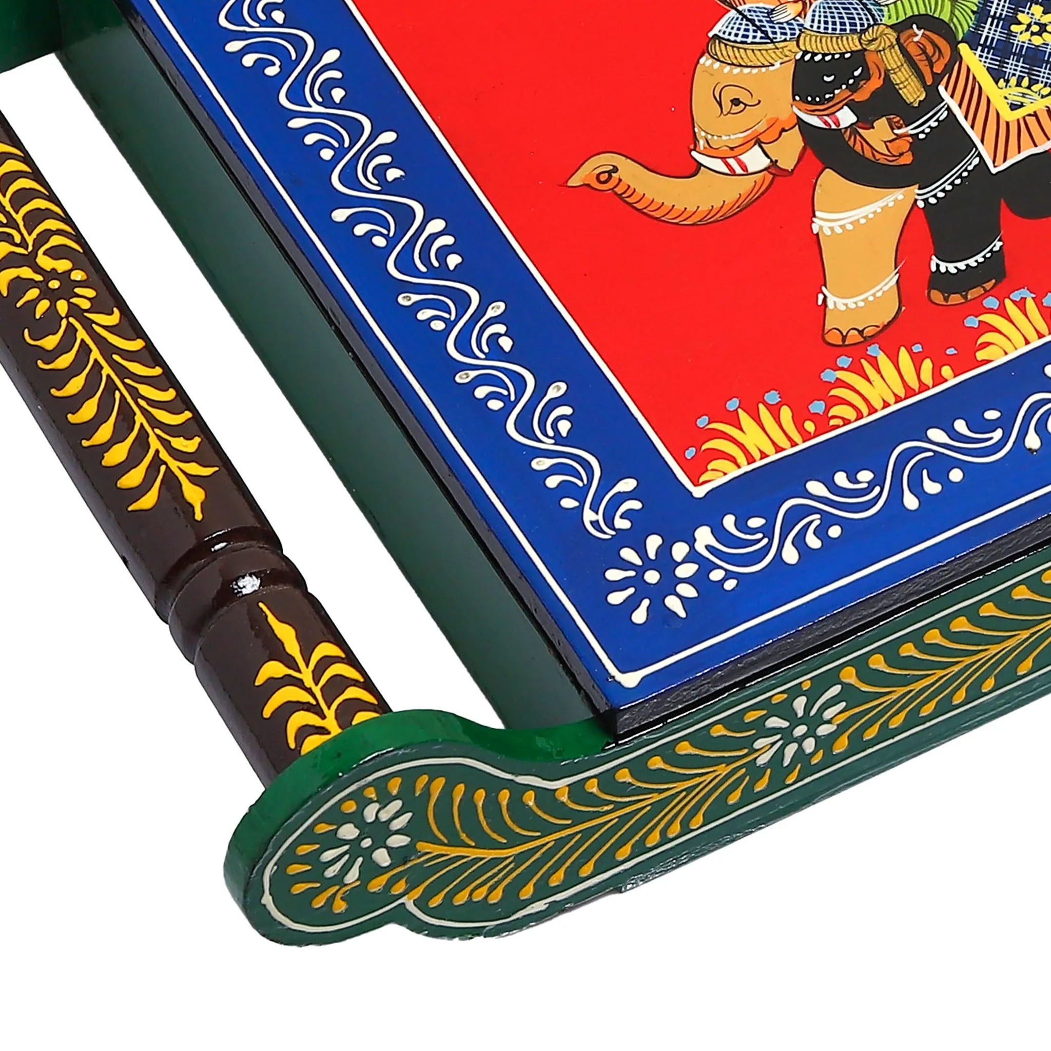 Ambabari Elephant Hand-Painted Wooden Tray with Storage Compartment