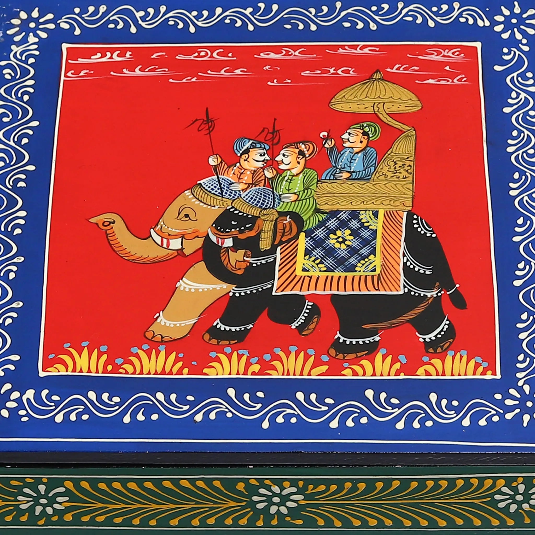 Ambabari Elephant Hand-Painted Wooden Tray with Storage Compartment