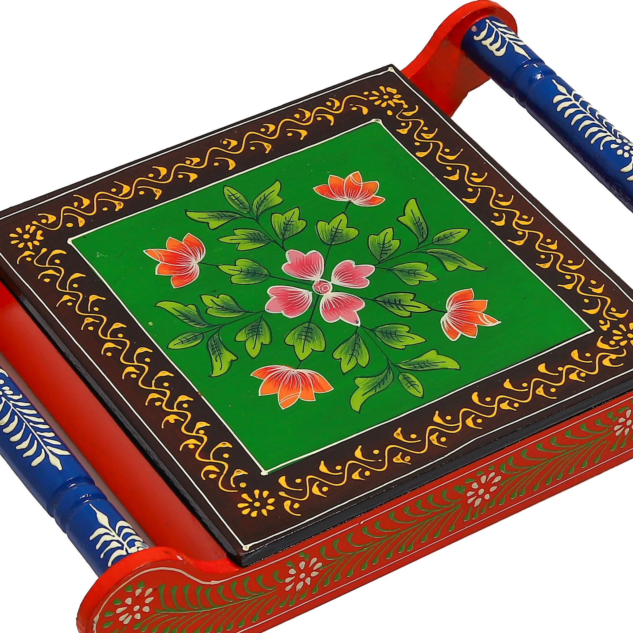 Ambabari Elephant Hand-Painted Wooden Tray with Storage Compartment