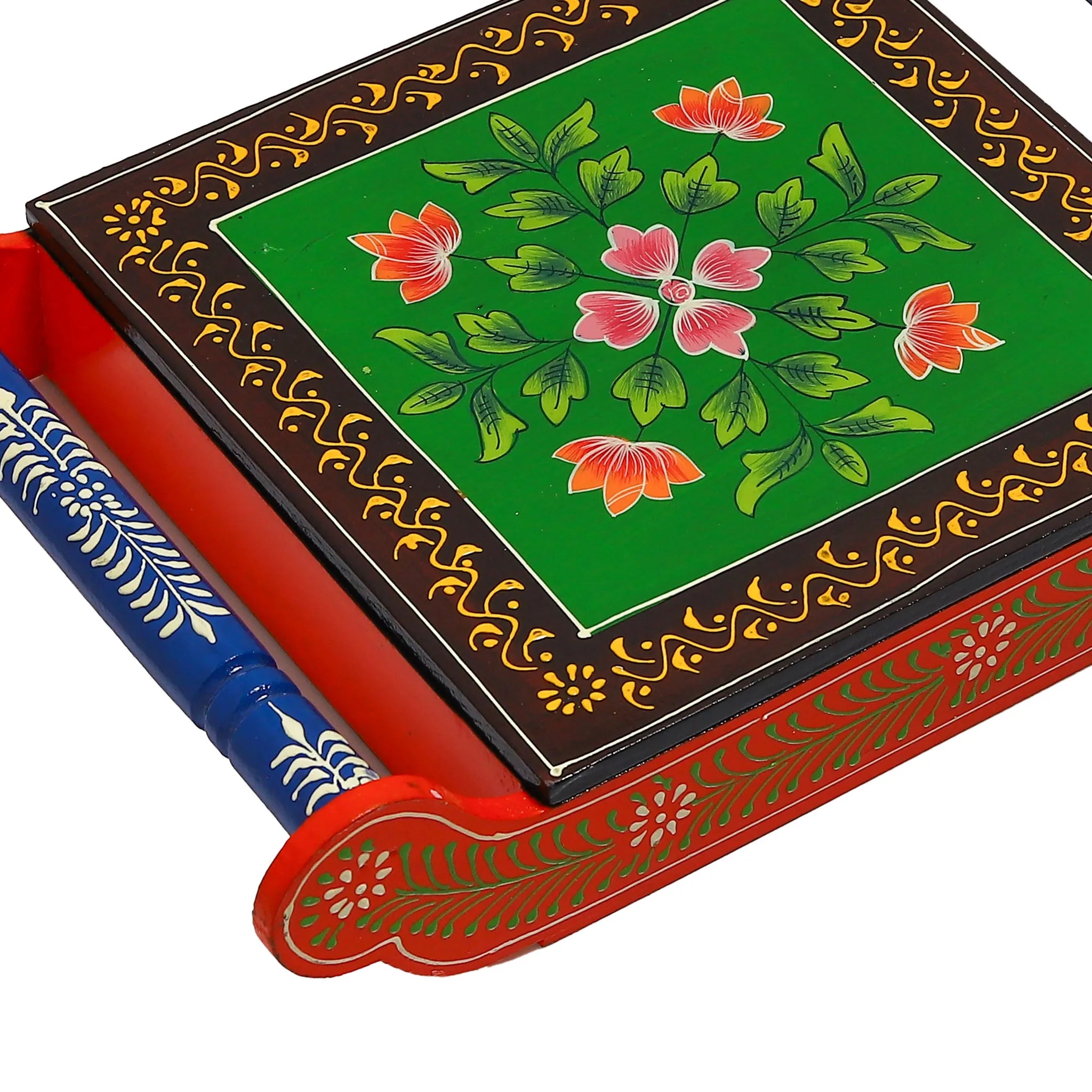 Ambabari Elephant Hand-Painted Wooden Tray with Storage Compartment