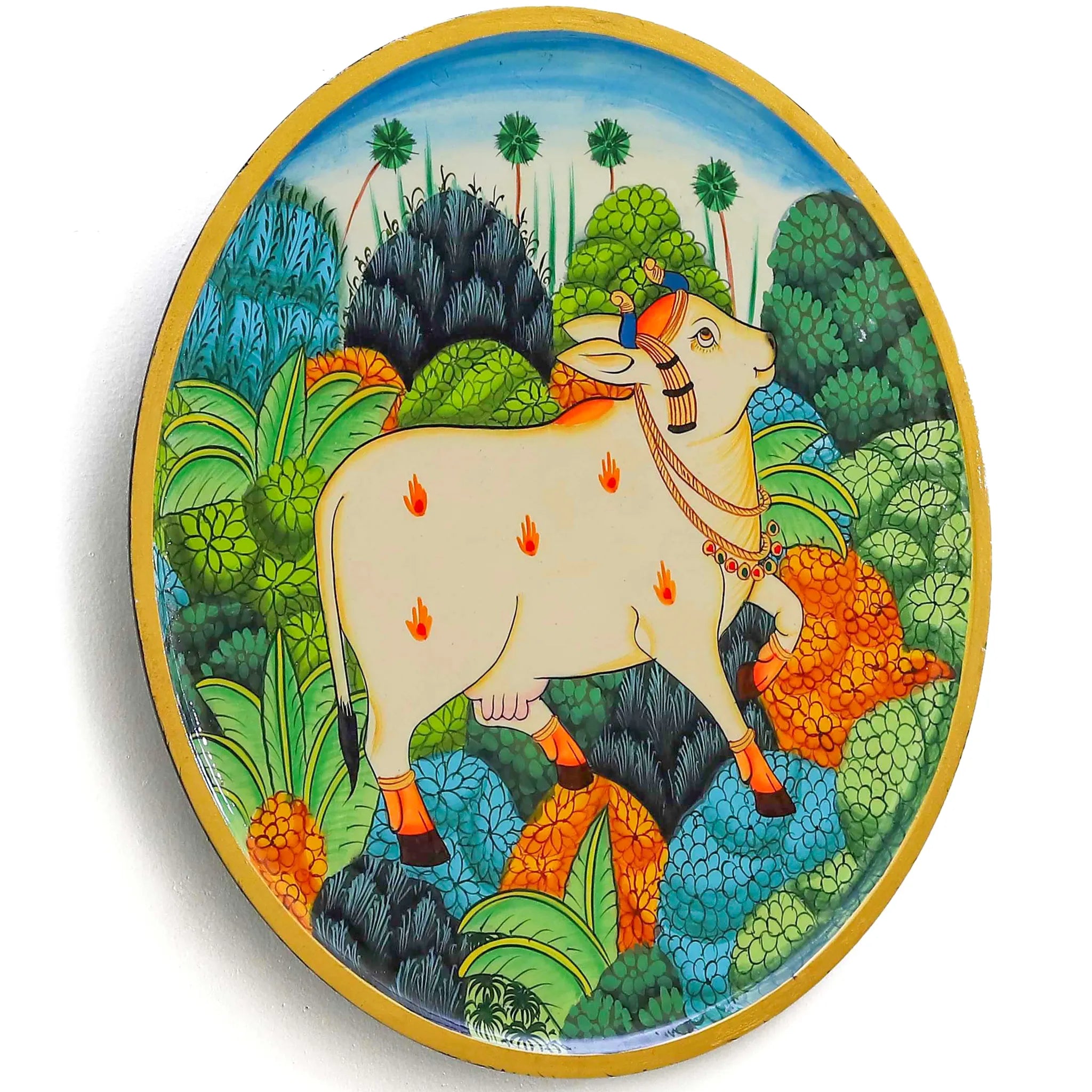 Stunning Greenary With Cow Pichwai Plate Indian Craftsmanship