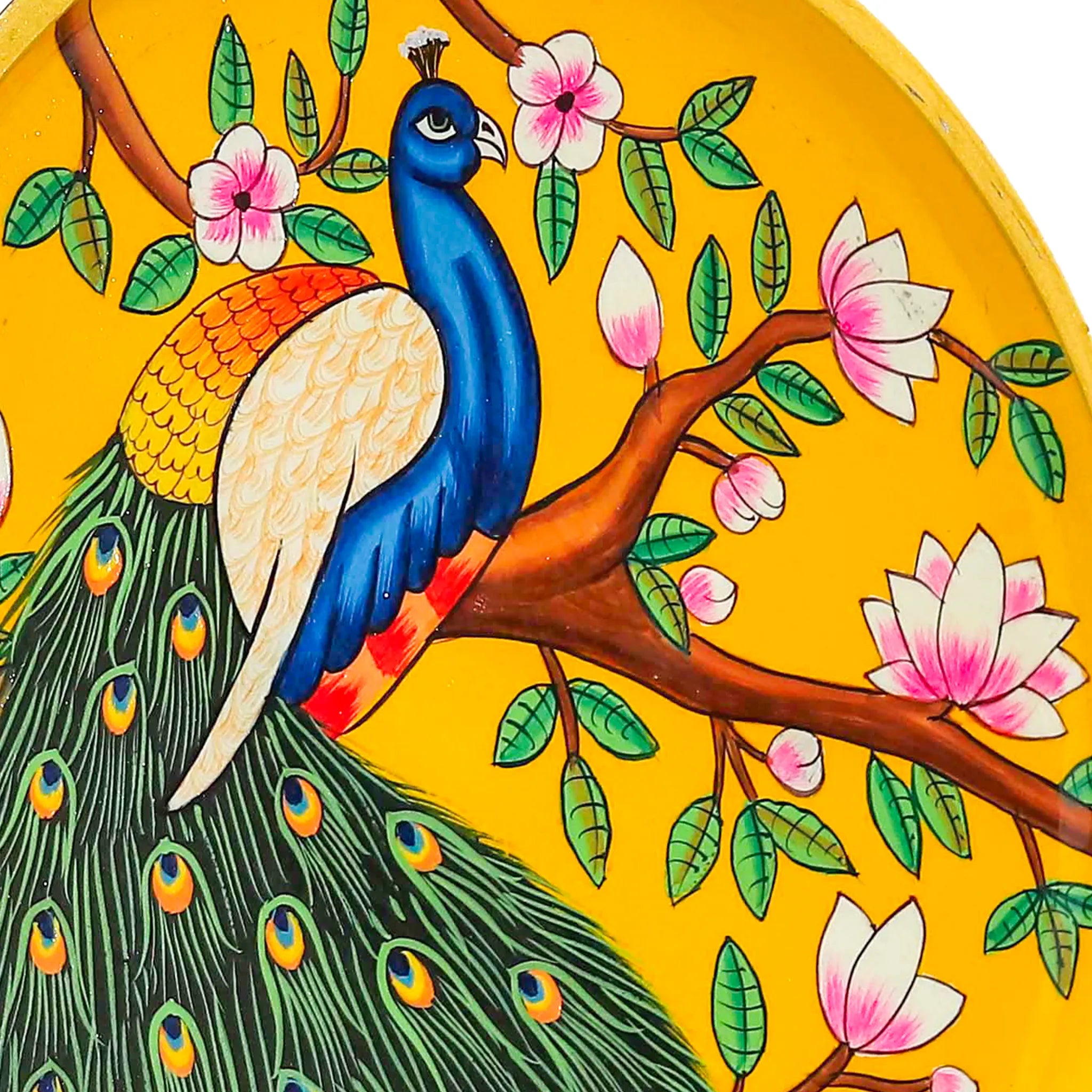 Vibrant Yellow Colored Peacock Pichwai Plate