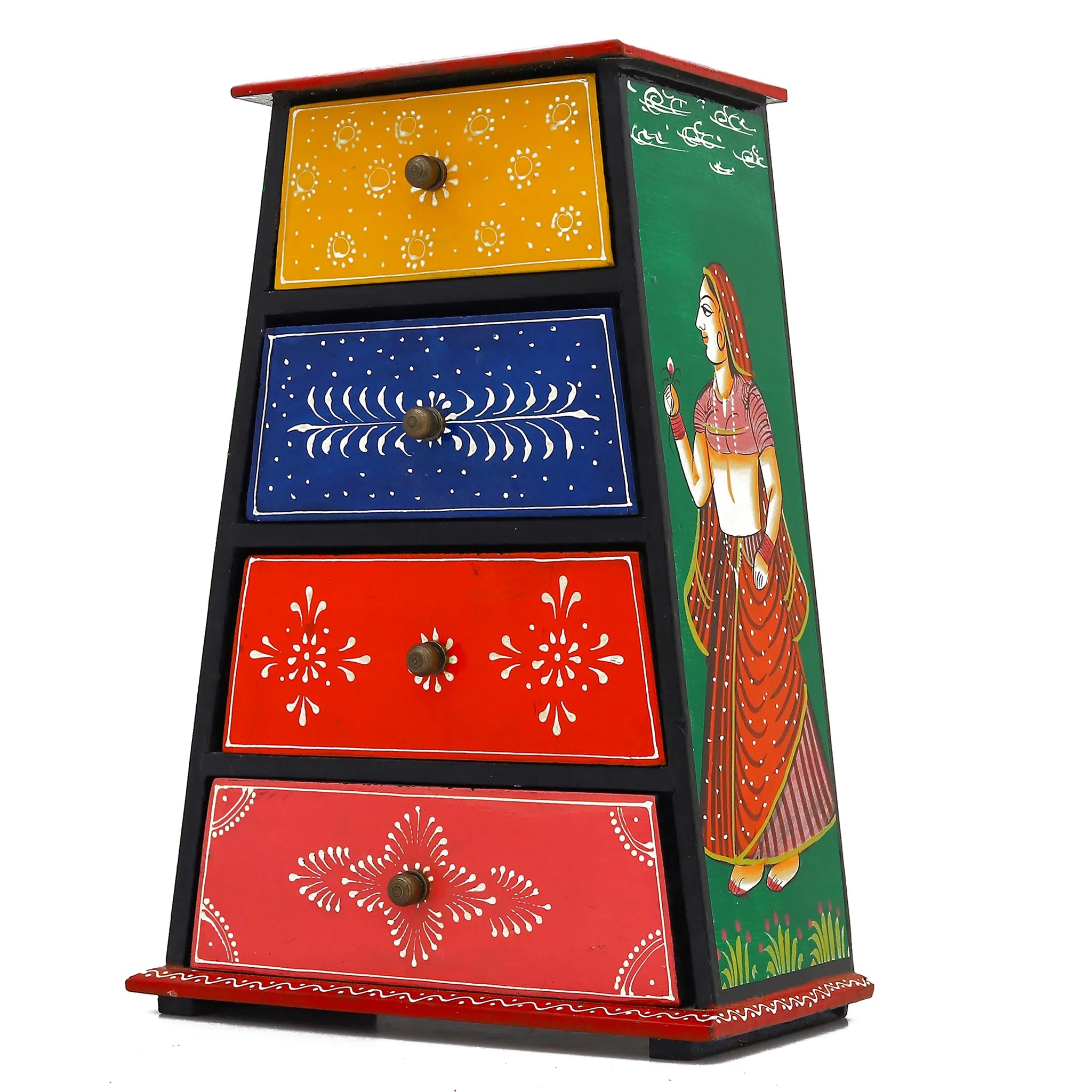 Hand Painted Wooden Chest Of Drawers-Bani Thani Art