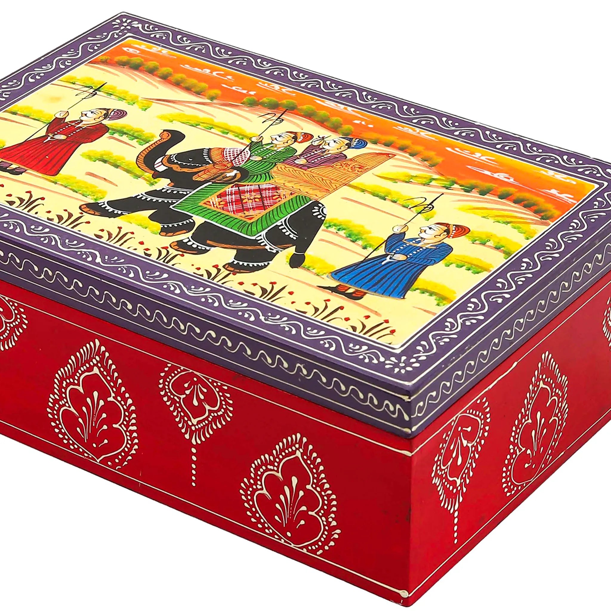 Hand Painted Exquisite Red Jewelry Box With Pichwai Art