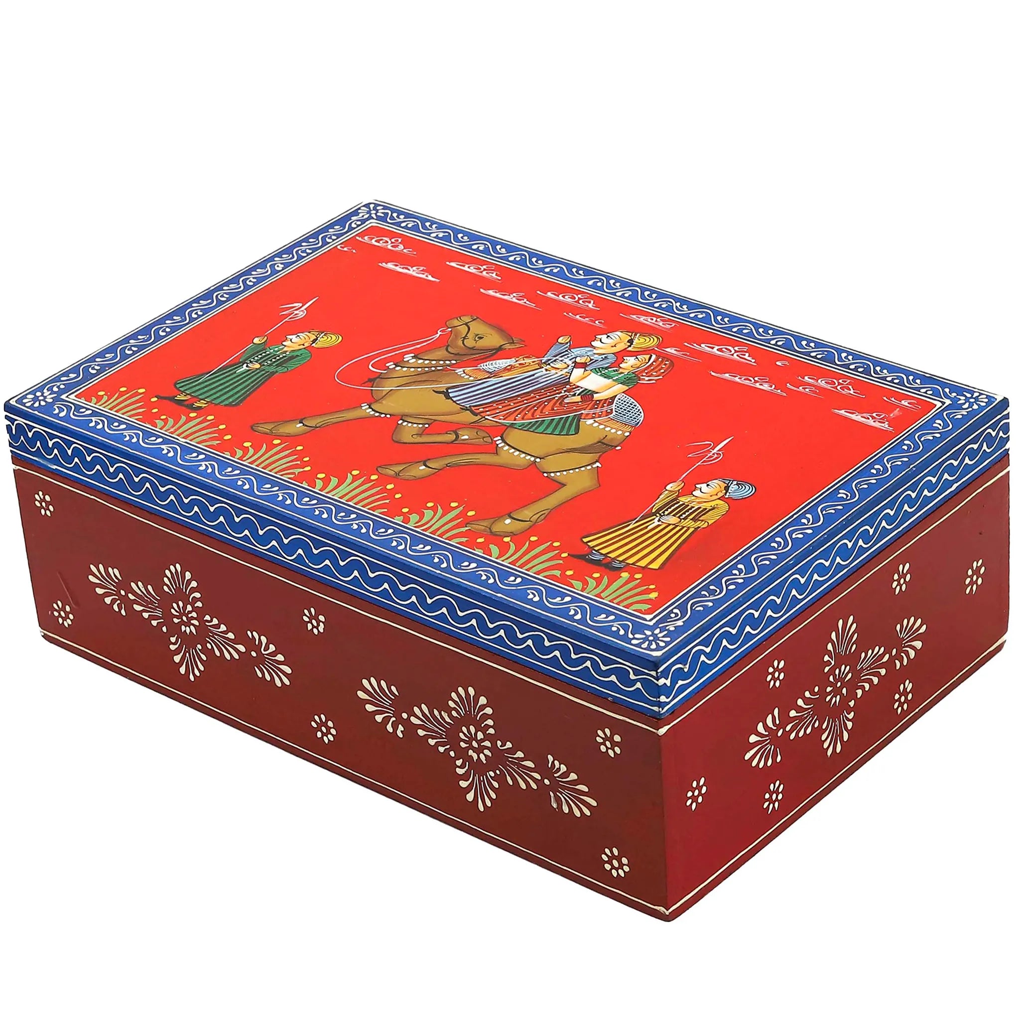 Hand Painted Exquisite Red Jewelry Box With Pichwai Art