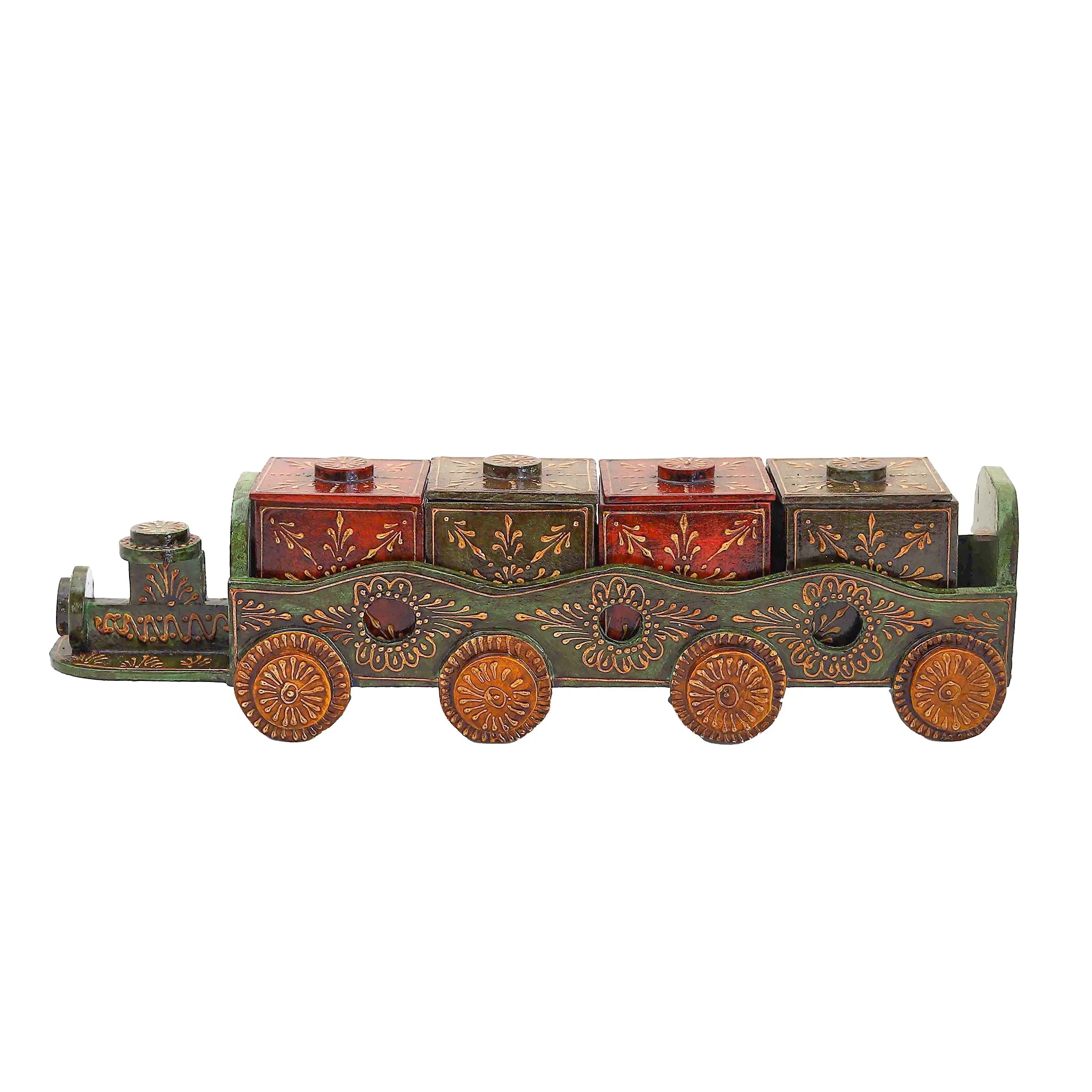 Train-Shaped Wooden Dry Fruit Box with 4 Compartments – Elegant Storage for Nuts & Snacks