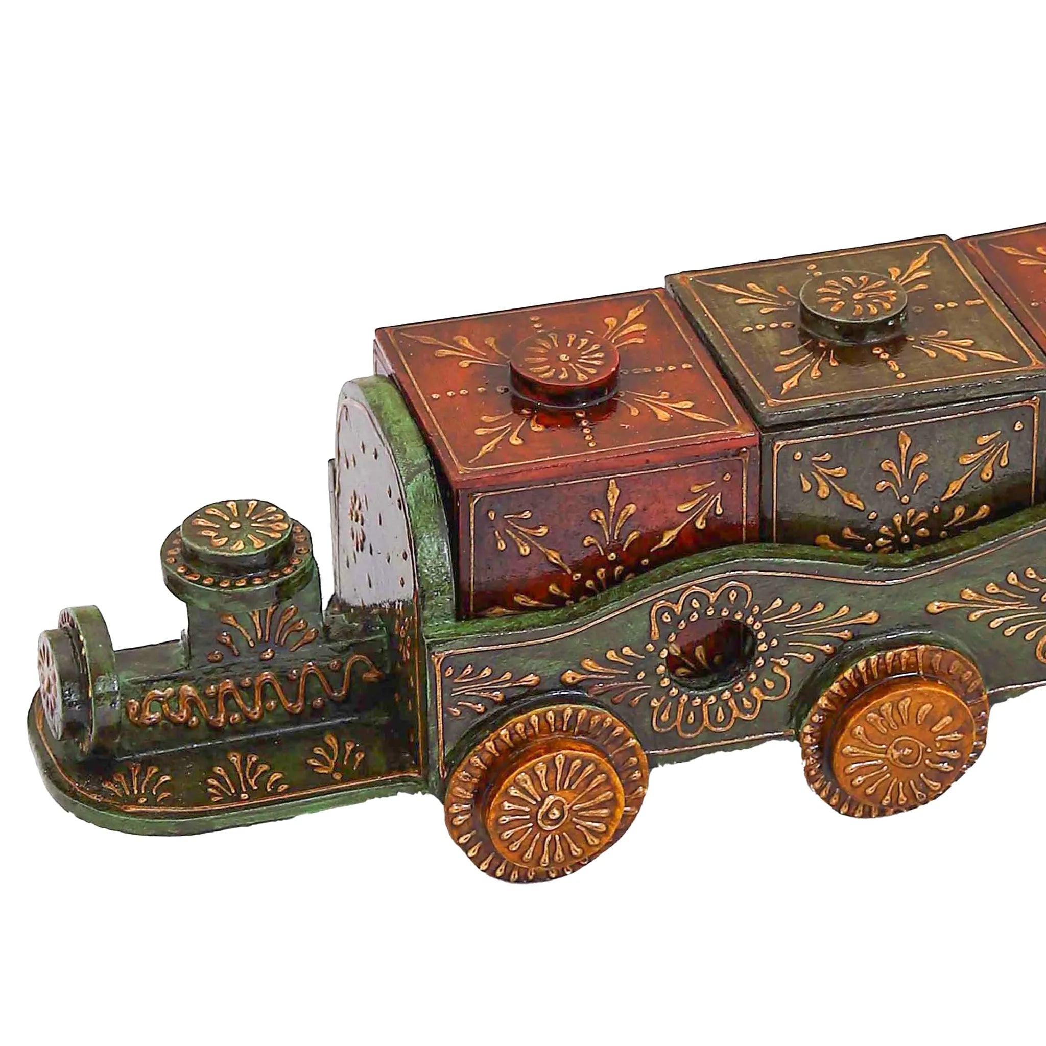 Train-Shaped Wooden Dry Fruit Box with 4 Compartments – Elegant Storage for Nuts & Snacks