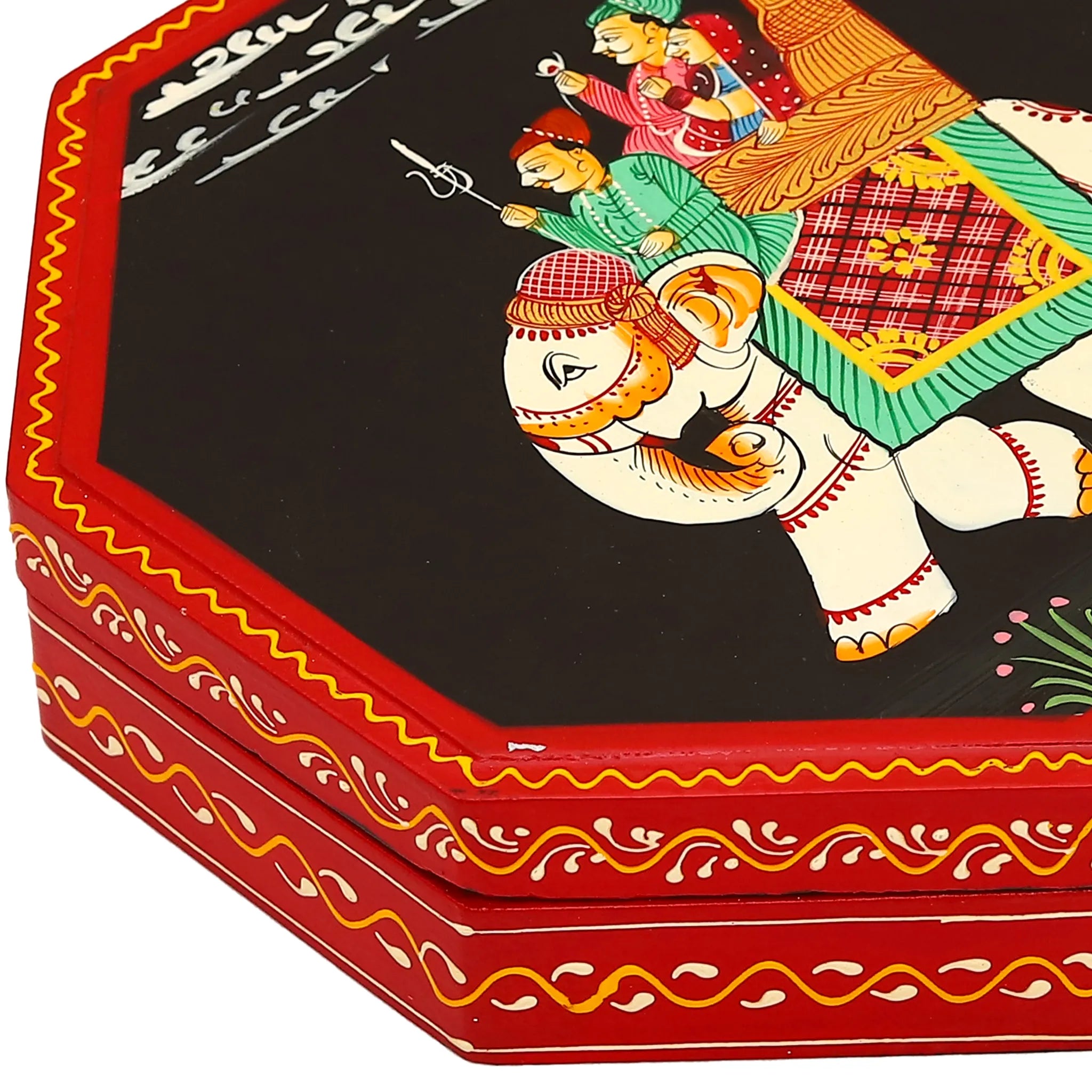 Hand Painted Exquisite Octagon Shaped Wooden Jewellery Box -Black