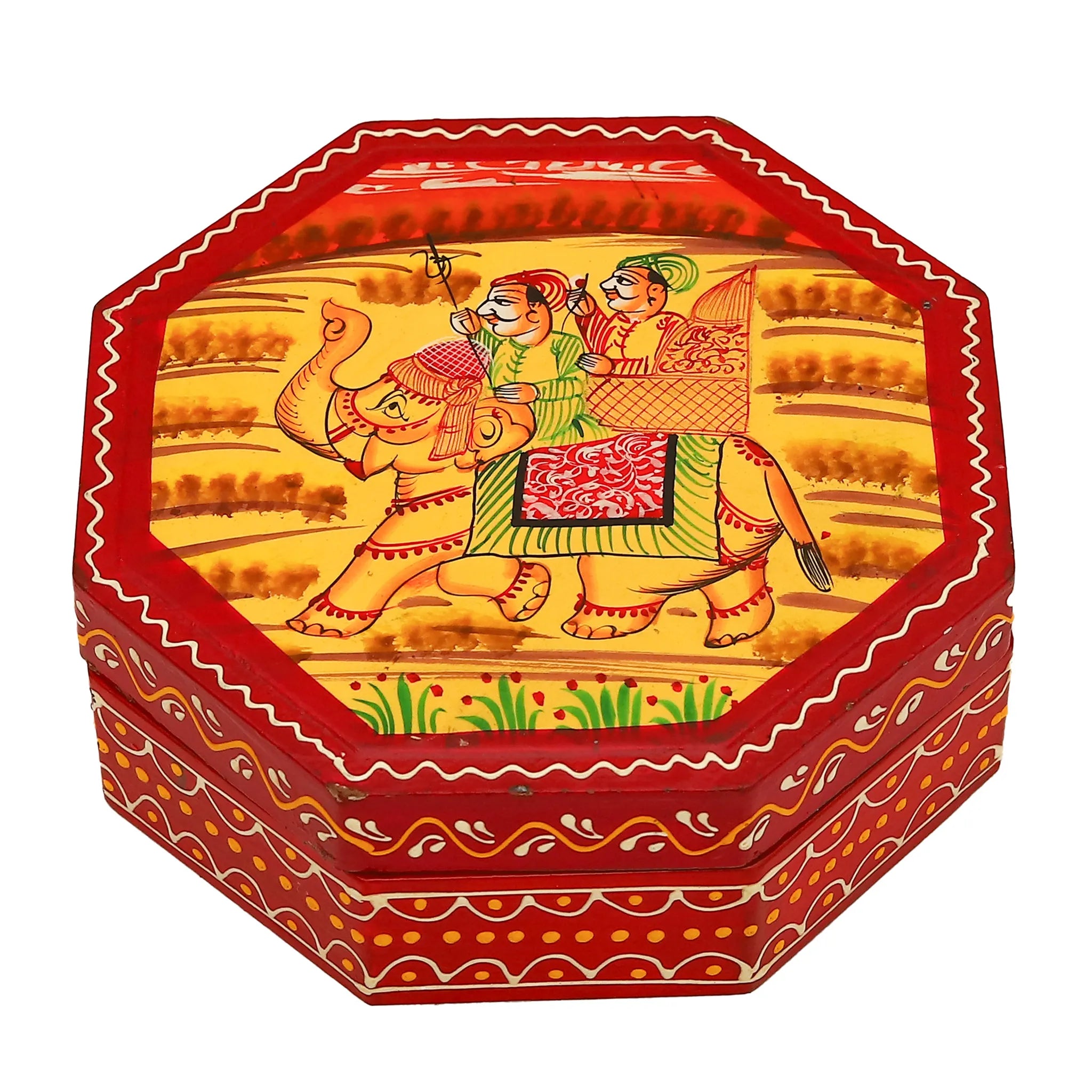 Hand Painted Exquisite Octagon Shaped Wooden Jewellery Box -Yellow