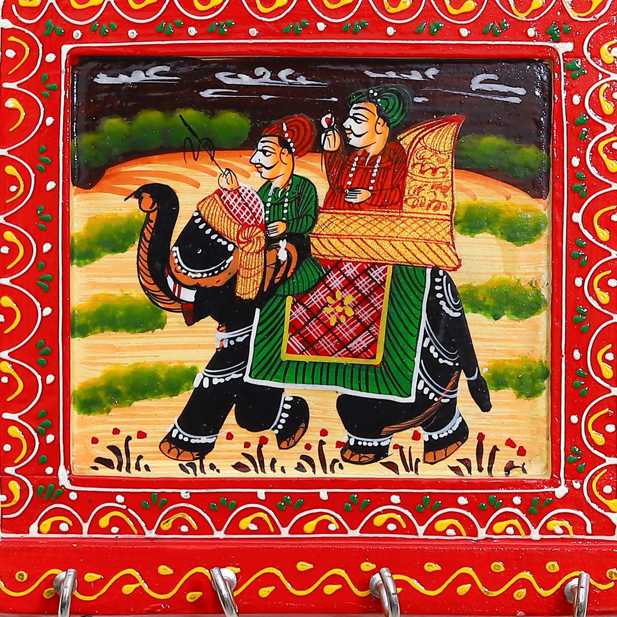 Hand-Painted Rajastani Art Wooden Key Hanger stand