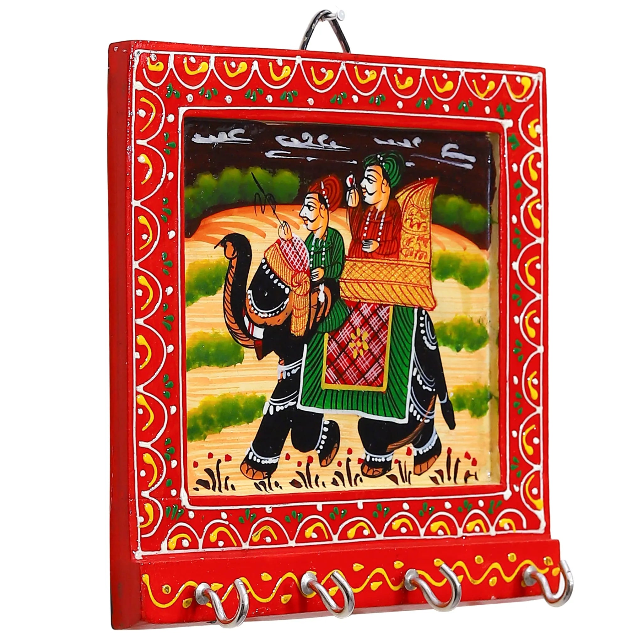 Hand-Painted Rajastani Art Wooden Key Hanger stand