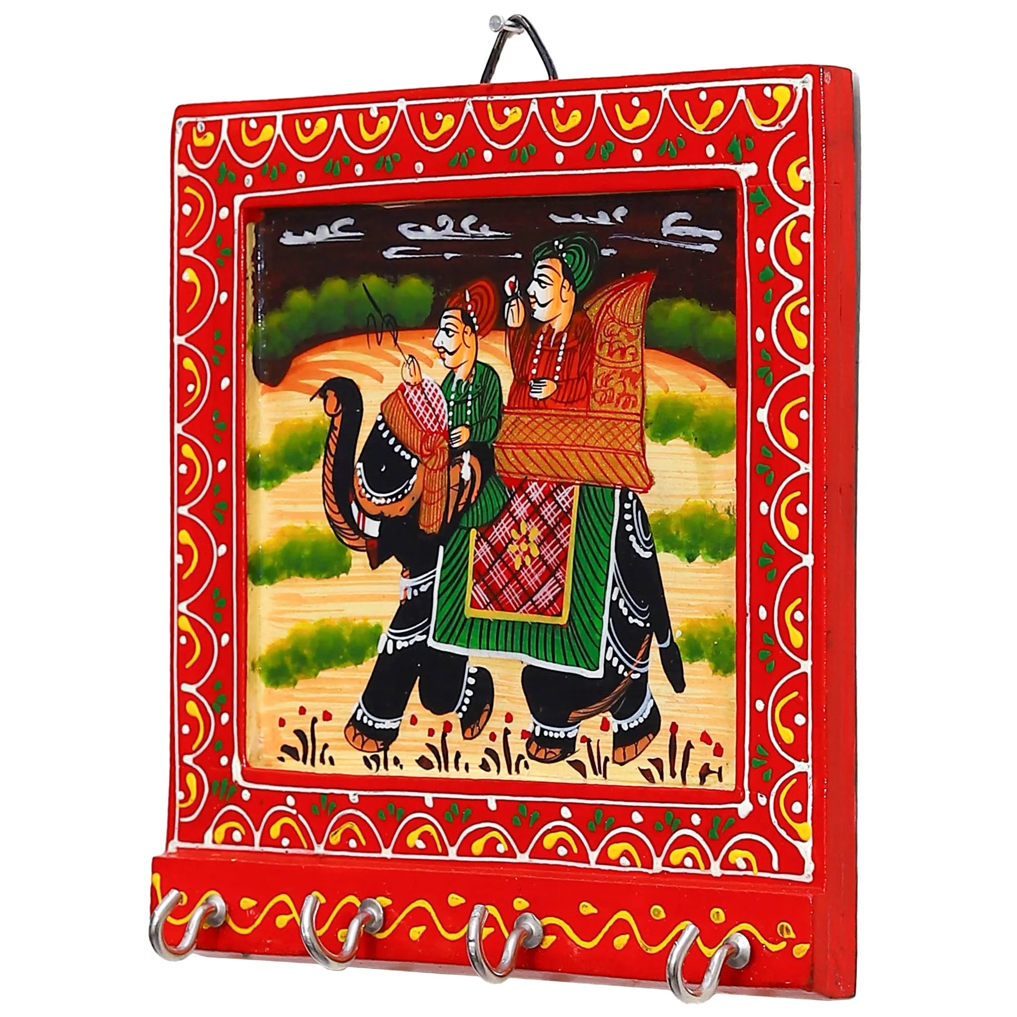 Hand-Painted Rajastani Art Wooden Key Hanger stand