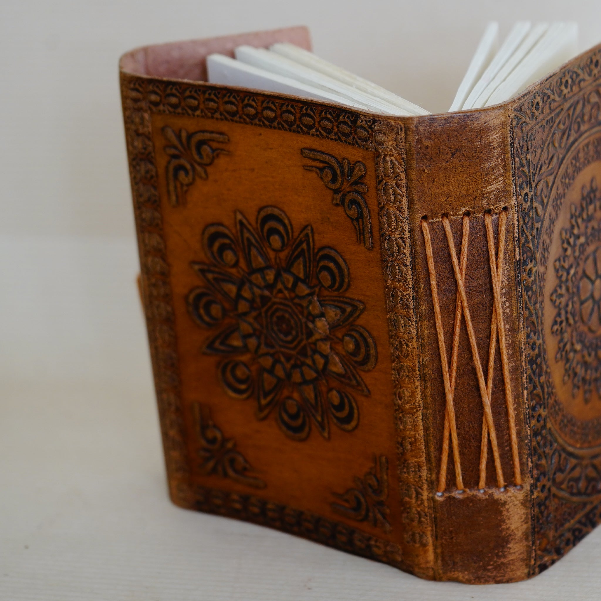 Handcrafted Embossed Leather Journal - Traditional Carved Design