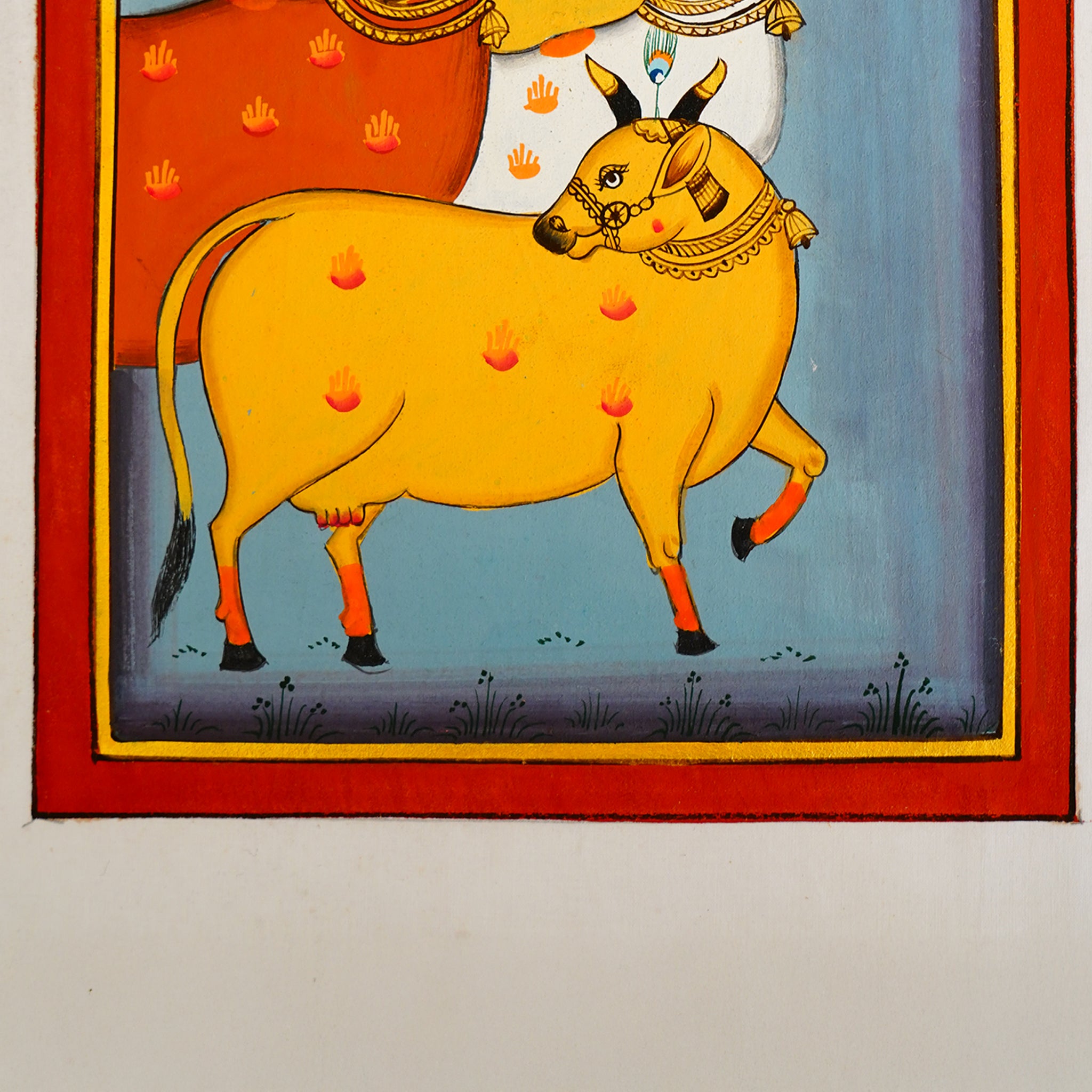 Hand Painted Pichwai Painting of Six Cows Symbol of Abundance & Peace in Serene Art