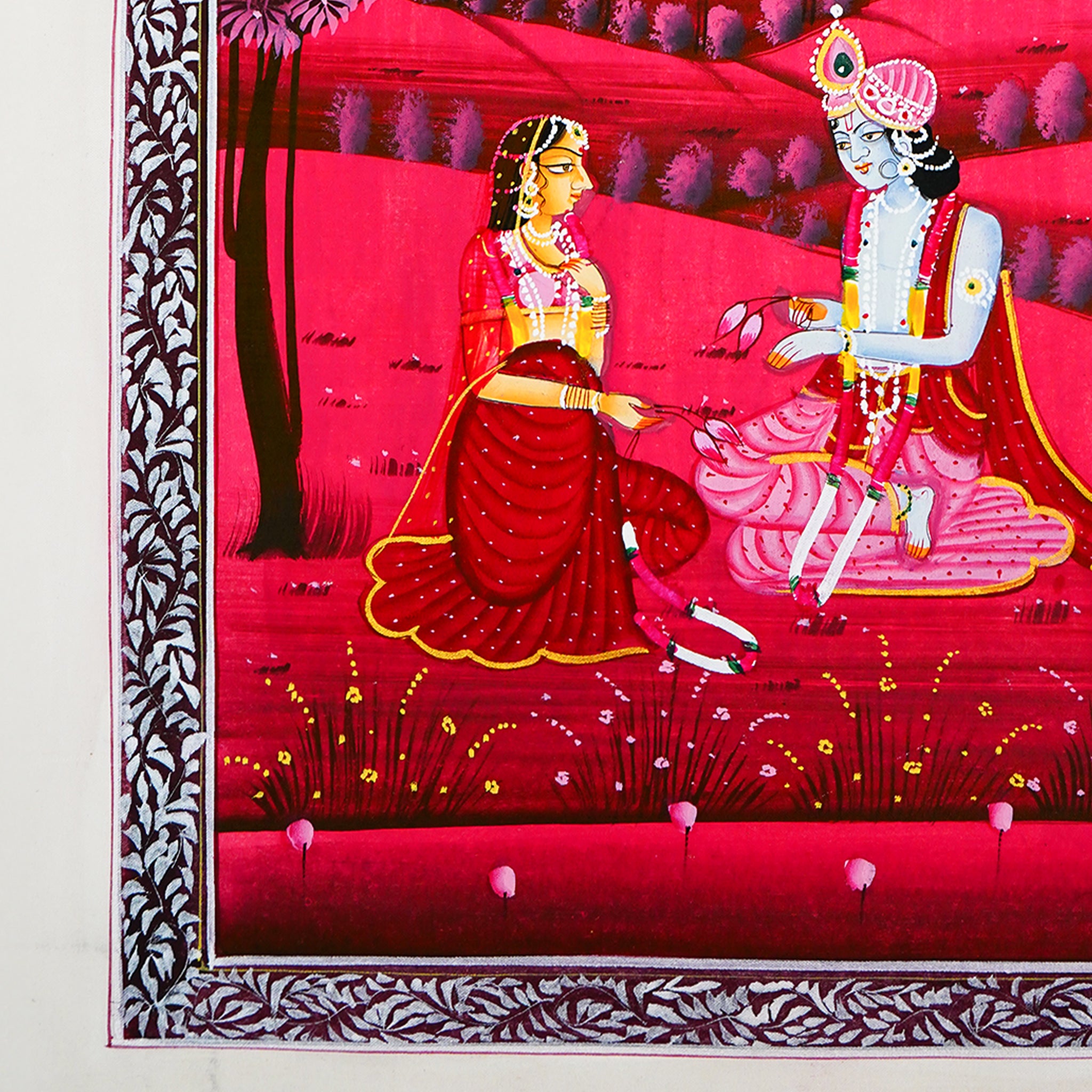 Hand Painted Lord Krishna and Radha in Serene Spiritual Harmony Ragini Painting| Wall Decor