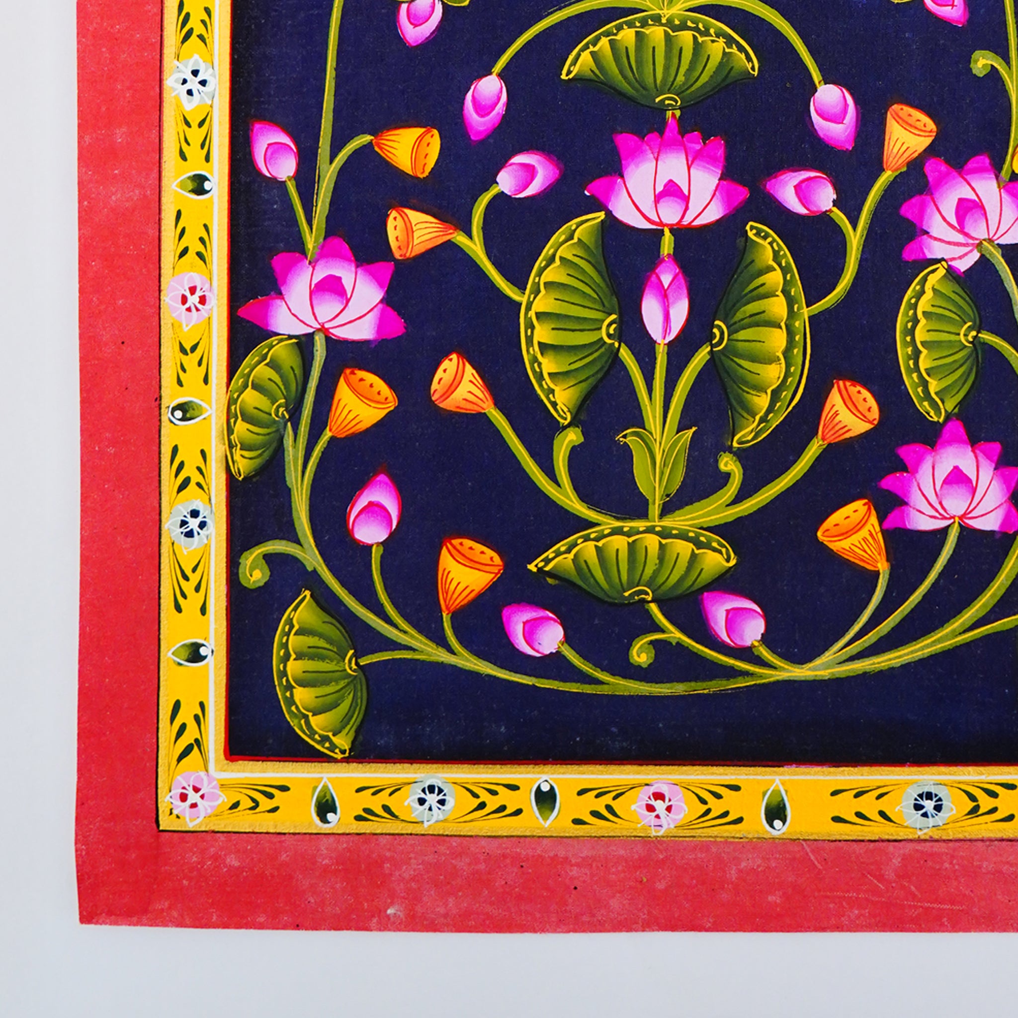 Hand Painted Lotus Jhal Pichwai  Painting Exquisite Floral Art Symbolizing Purity|Wall Decor