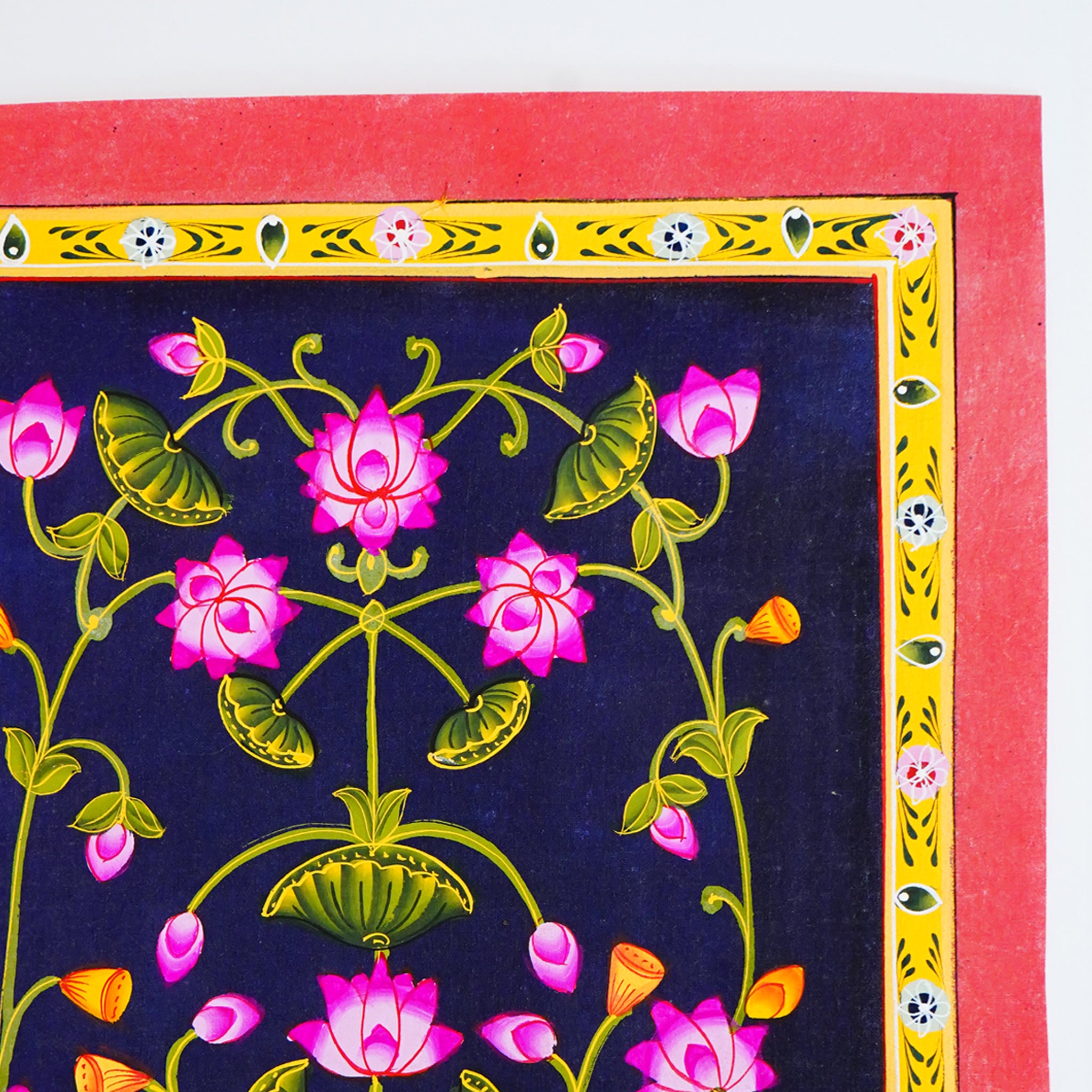 Hand Painted Lotus Jhal Pichwai  Painting Exquisite Floral Art Symbolizing Purity|Wall Decor