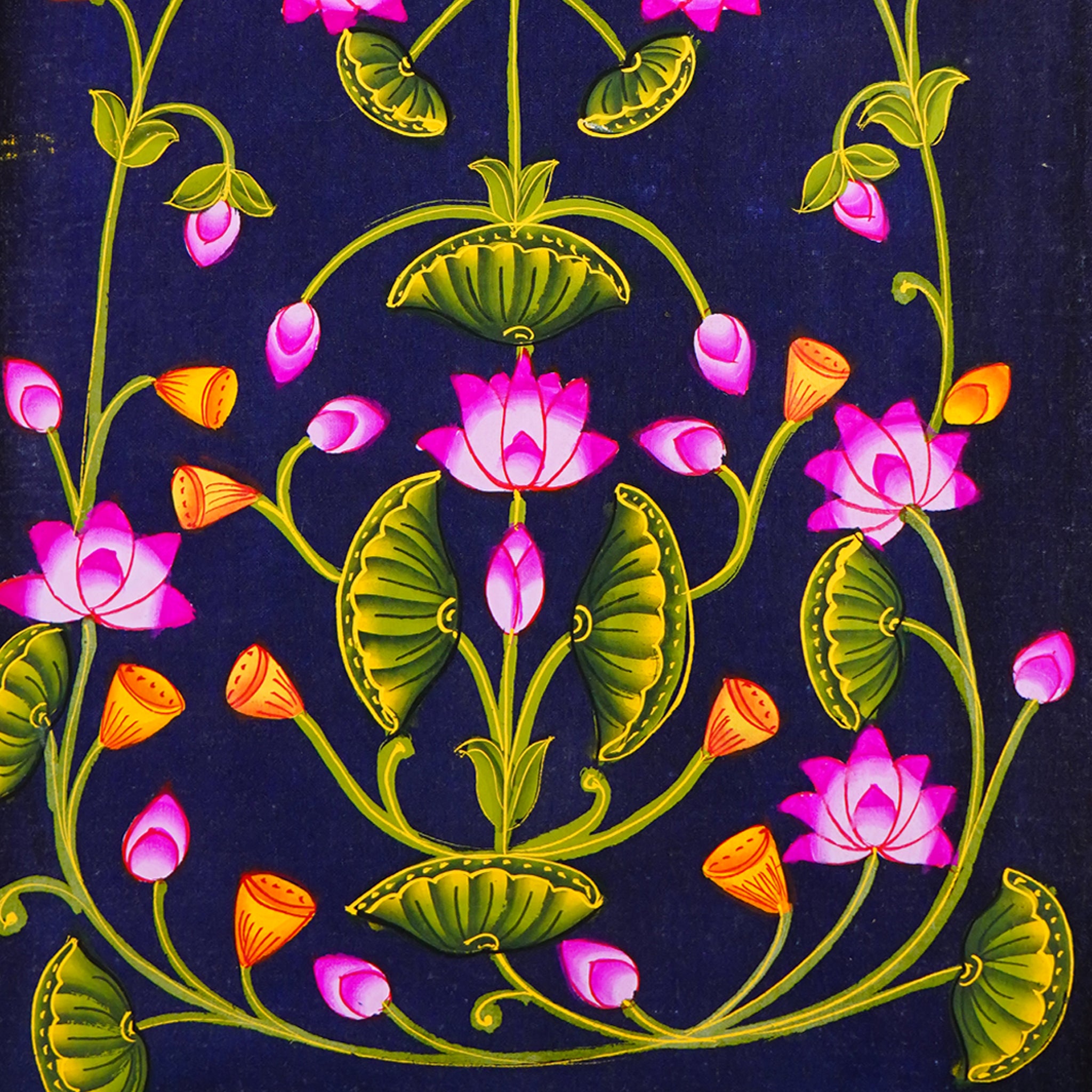 Hand Painted Lotus Jhal Pichwai  Painting Exquisite Floral Art Symbolizing Purity|Wall Decor