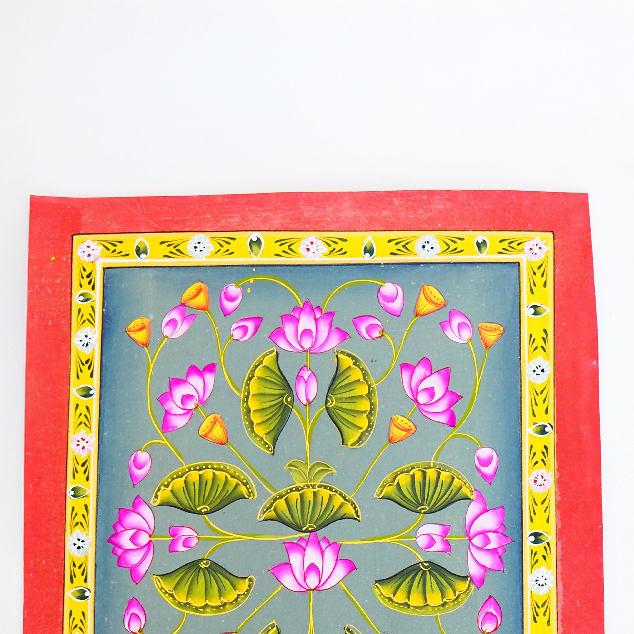 Hand Painted Lotus Jhal Pichwai  Painting Exquisite Floral Art Symbolizing Purity & Serenity